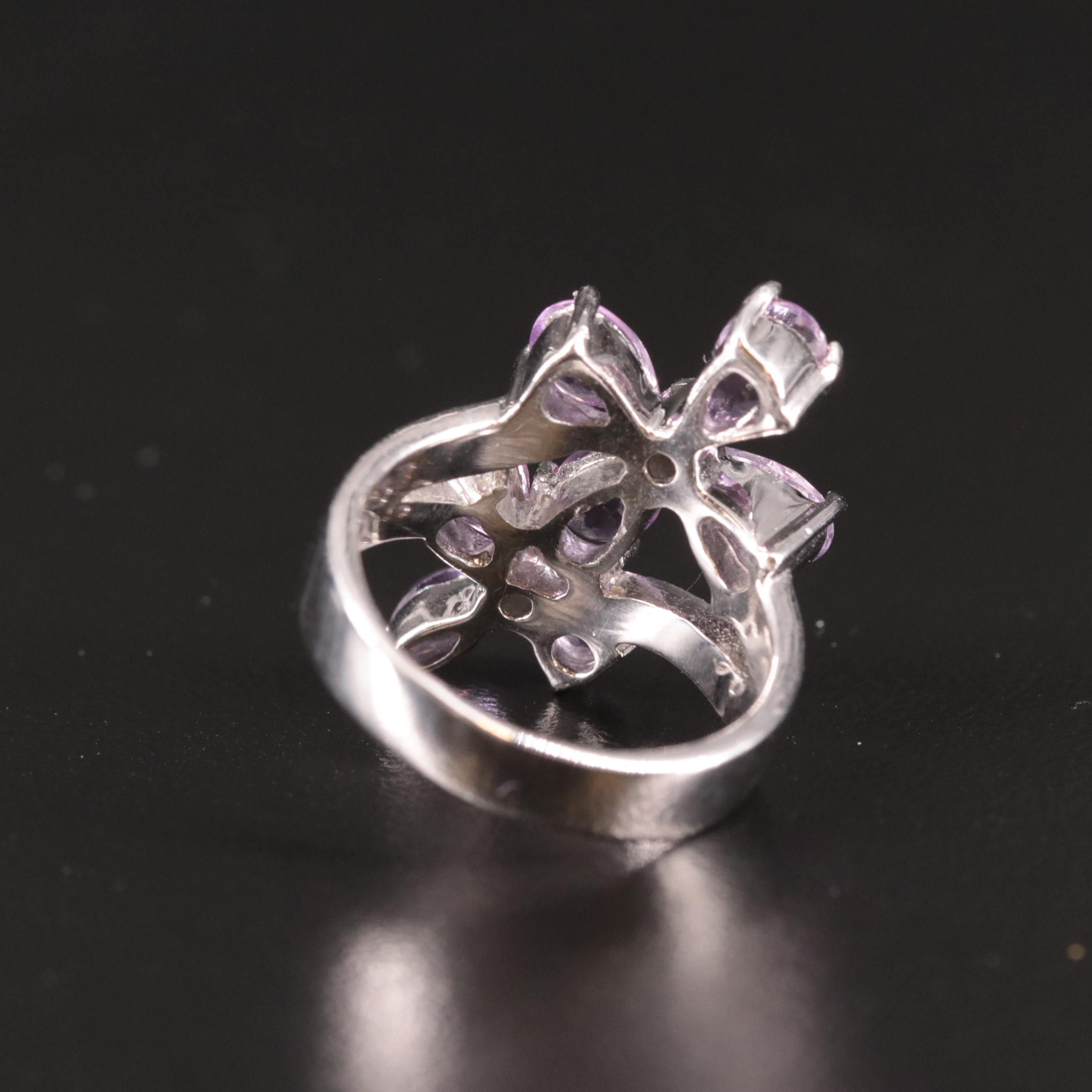 Sterling, Amethyst and Blue Topaz Floral Ring