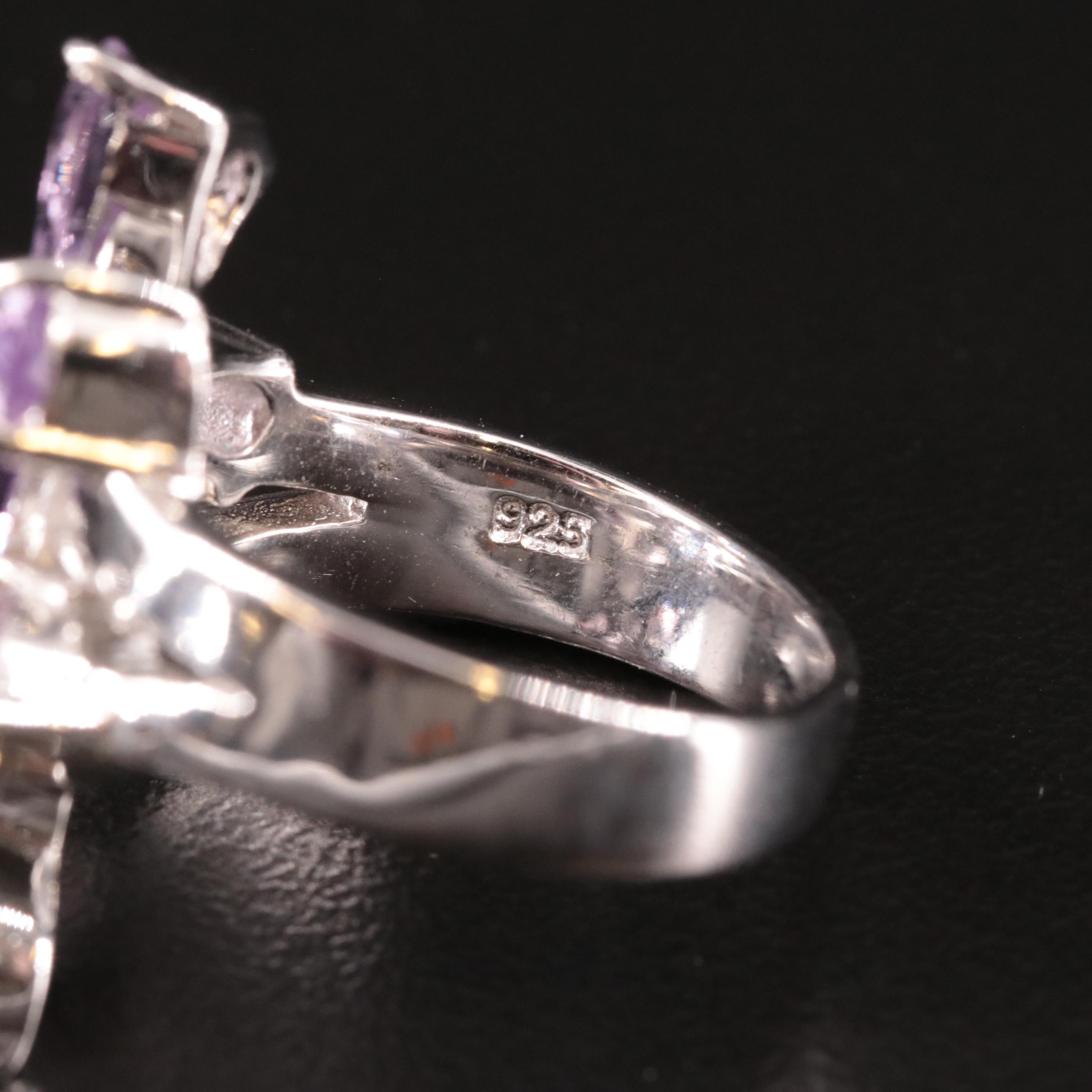 Sterling, Amethyst and Blue Topaz Floral Ring