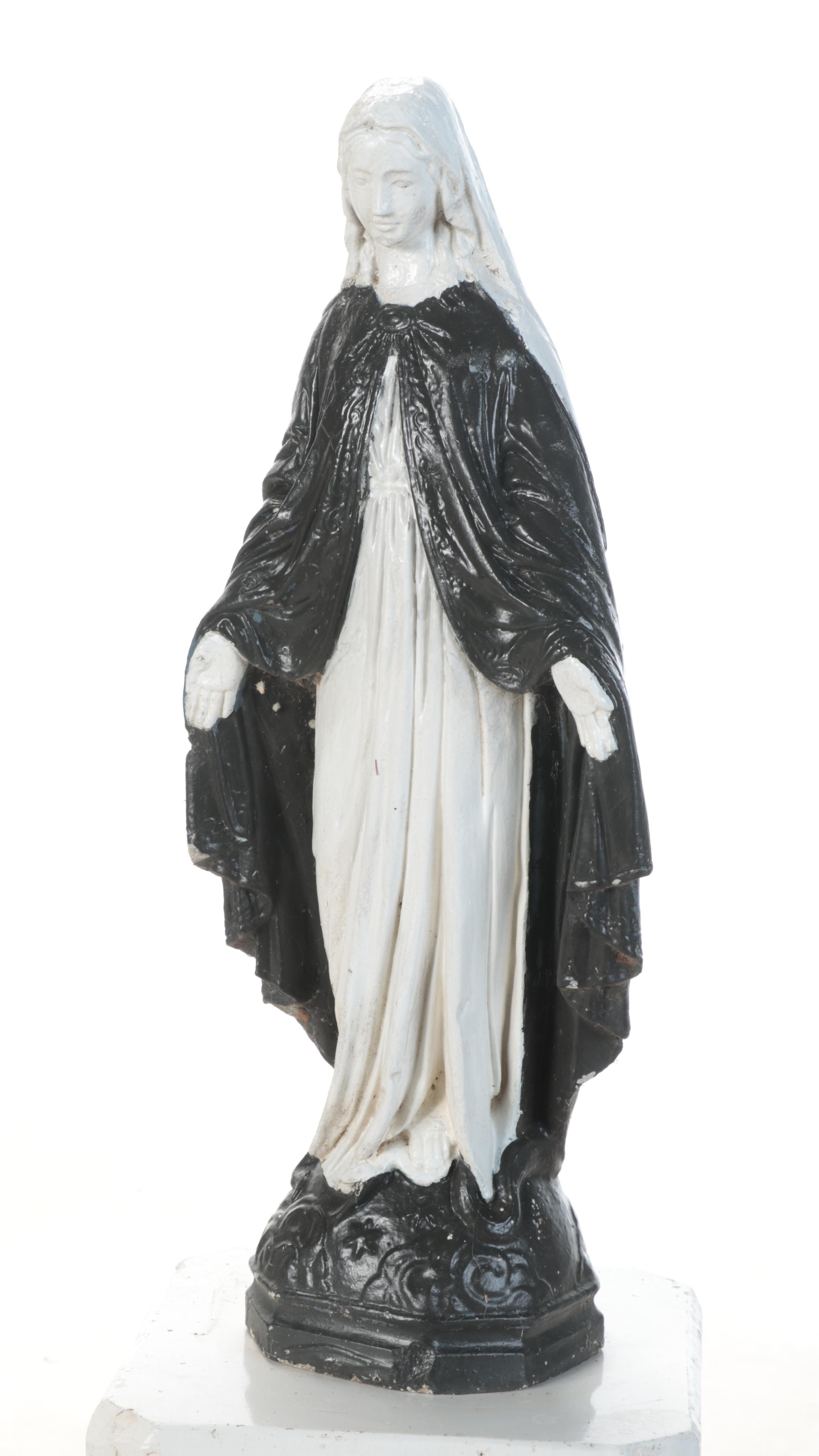 Plaster Column Pedestal with Concrete Garden Statues