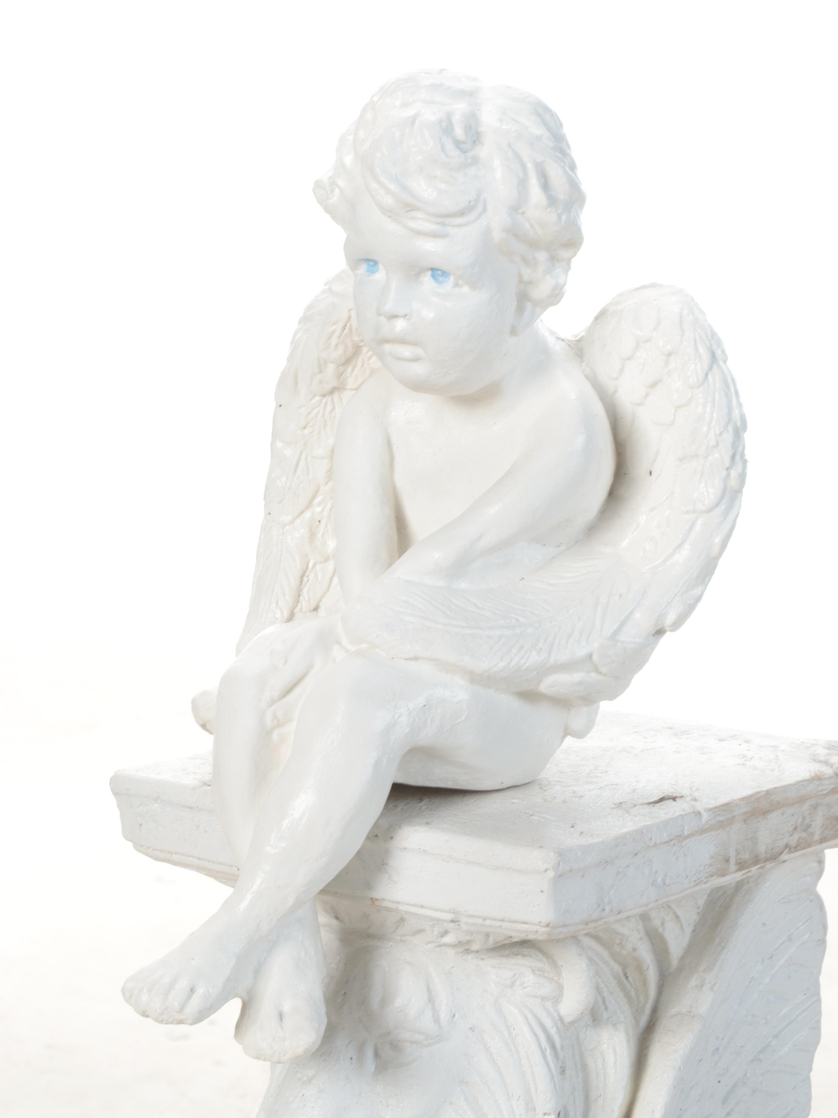 Plaster Column Pedestal with Concrete Garden Statues