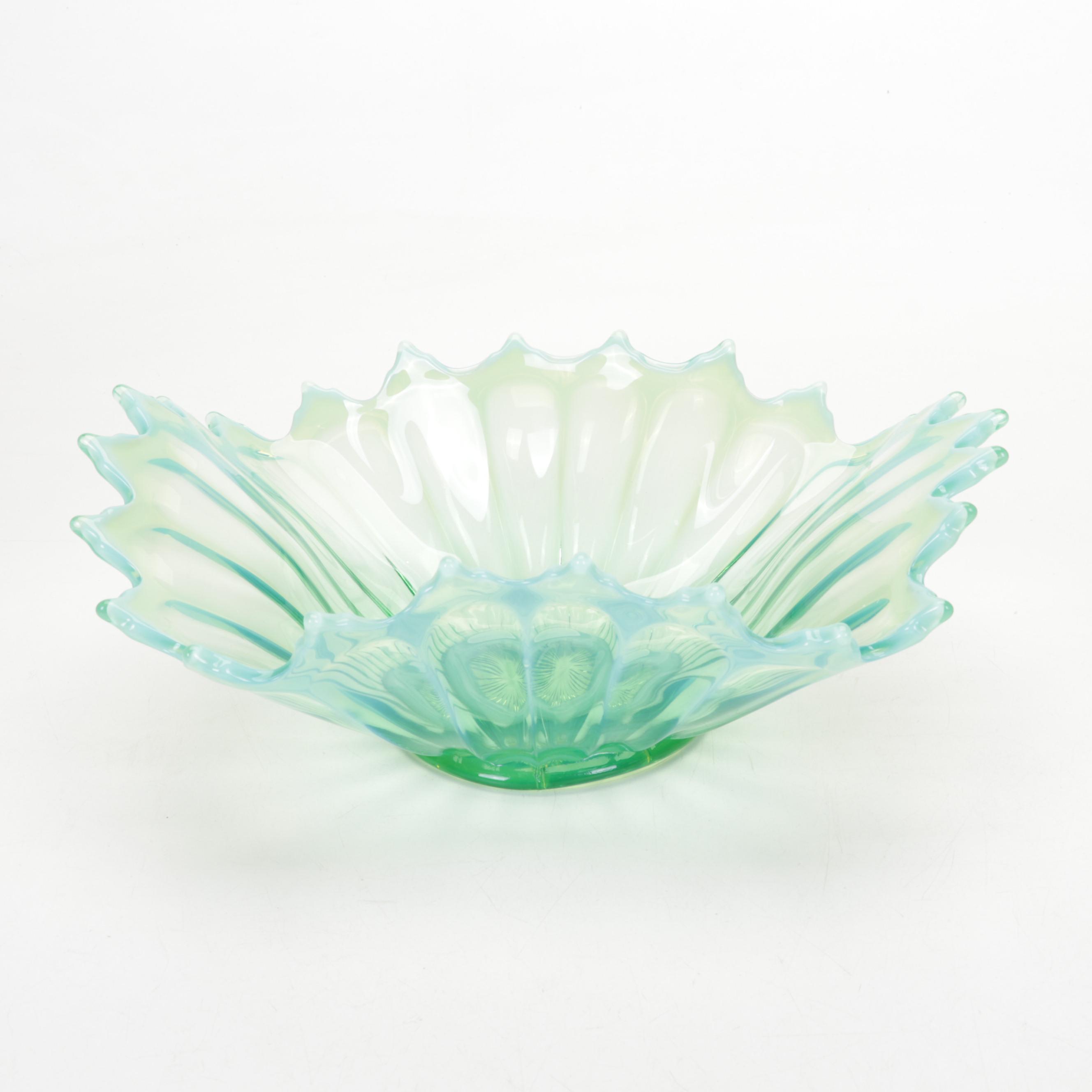 Fostoria Bowl, Fenton Vases, Lobster Tile, Blown Glass Fish, and Ceramic Fruit