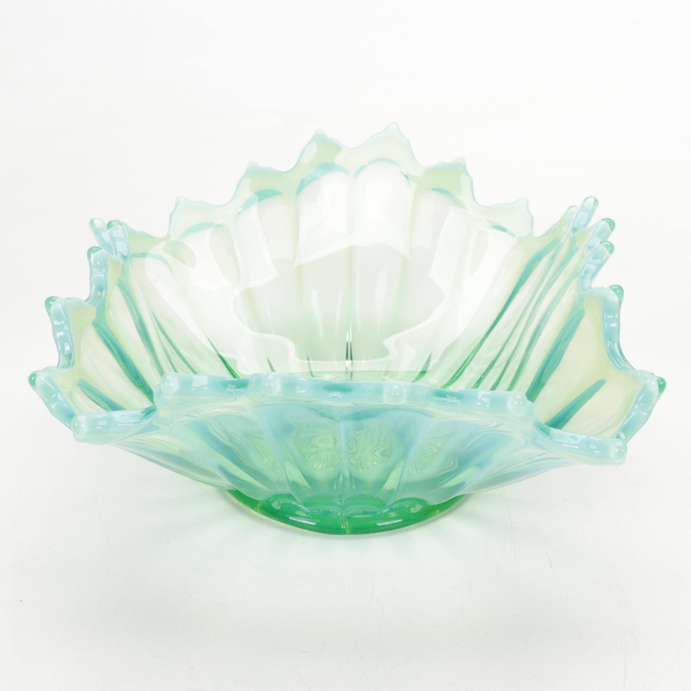 Fostoria Bowl, Fenton Vases, Lobster Tile, Blown Glass Fish, and Ceramic Fruit