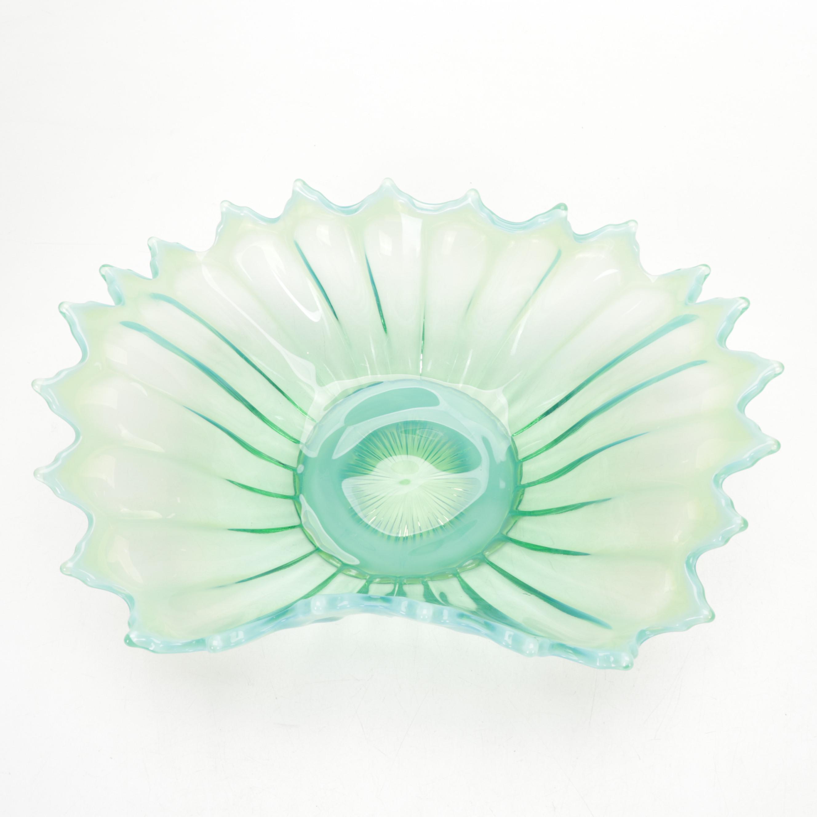 Fostoria Bowl, Fenton Vases, Lobster Tile, Blown Glass Fish, and Ceramic Fruit