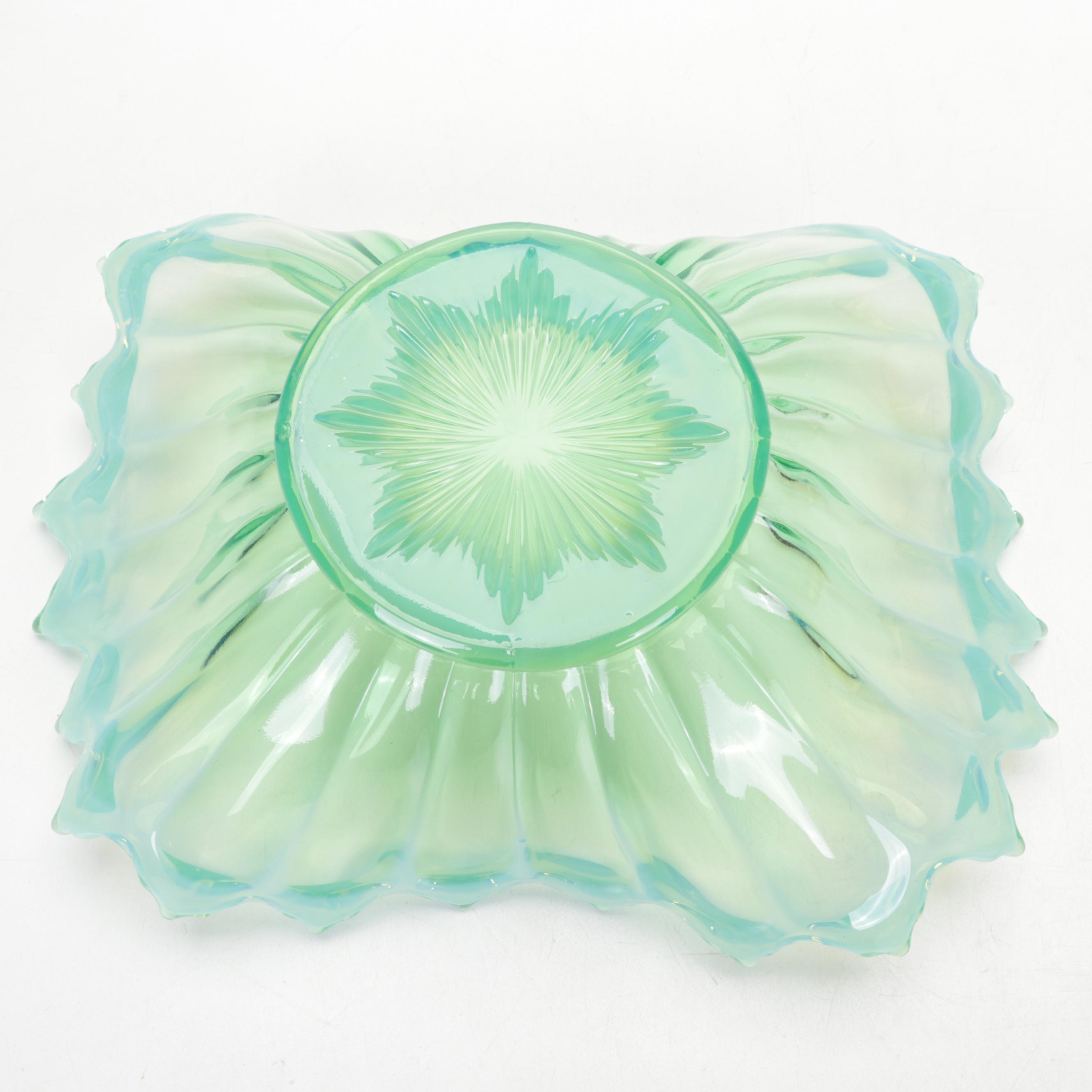 Fostoria Bowl, Fenton Vases, Lobster Tile, Blown Glass Fish, and Ceramic Fruit