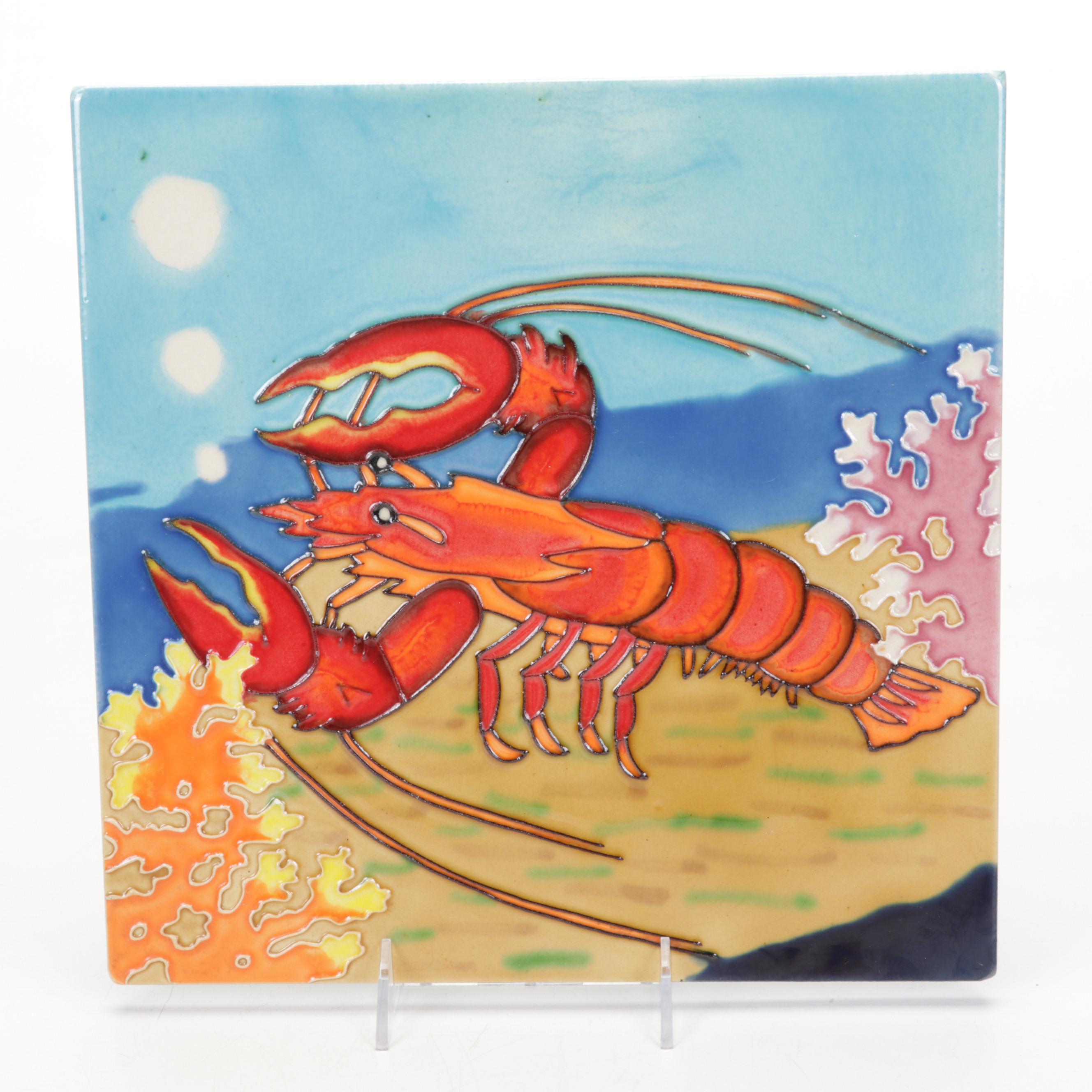 Fostoria Bowl, Fenton Vases, Lobster Tile, Blown Glass Fish, and Ceramic Fruit