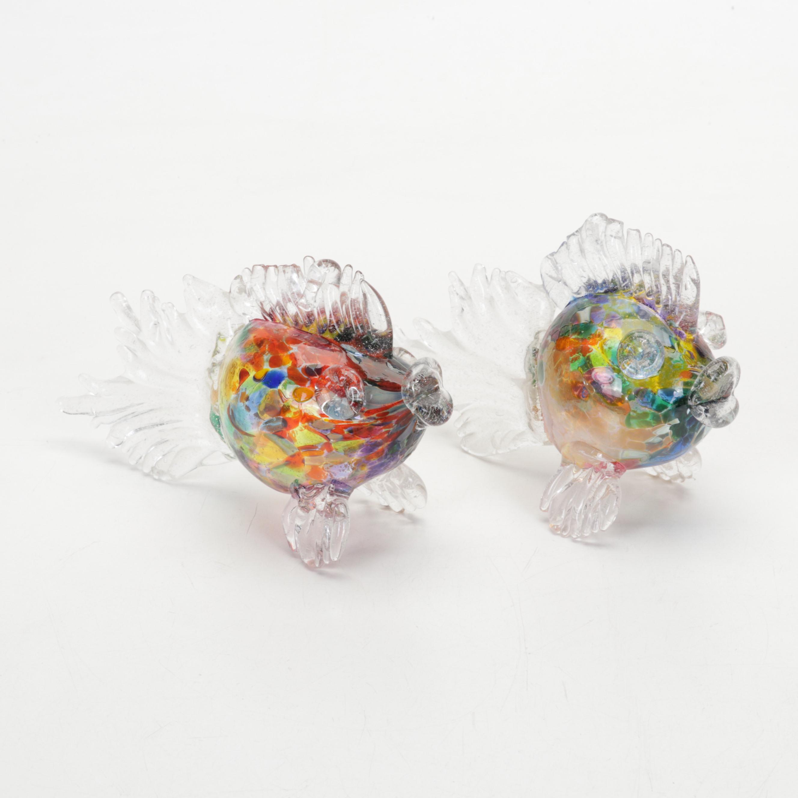 Fostoria Bowl, Fenton Vases, Lobster Tile, Blown Glass Fish, and Ceramic Fruit