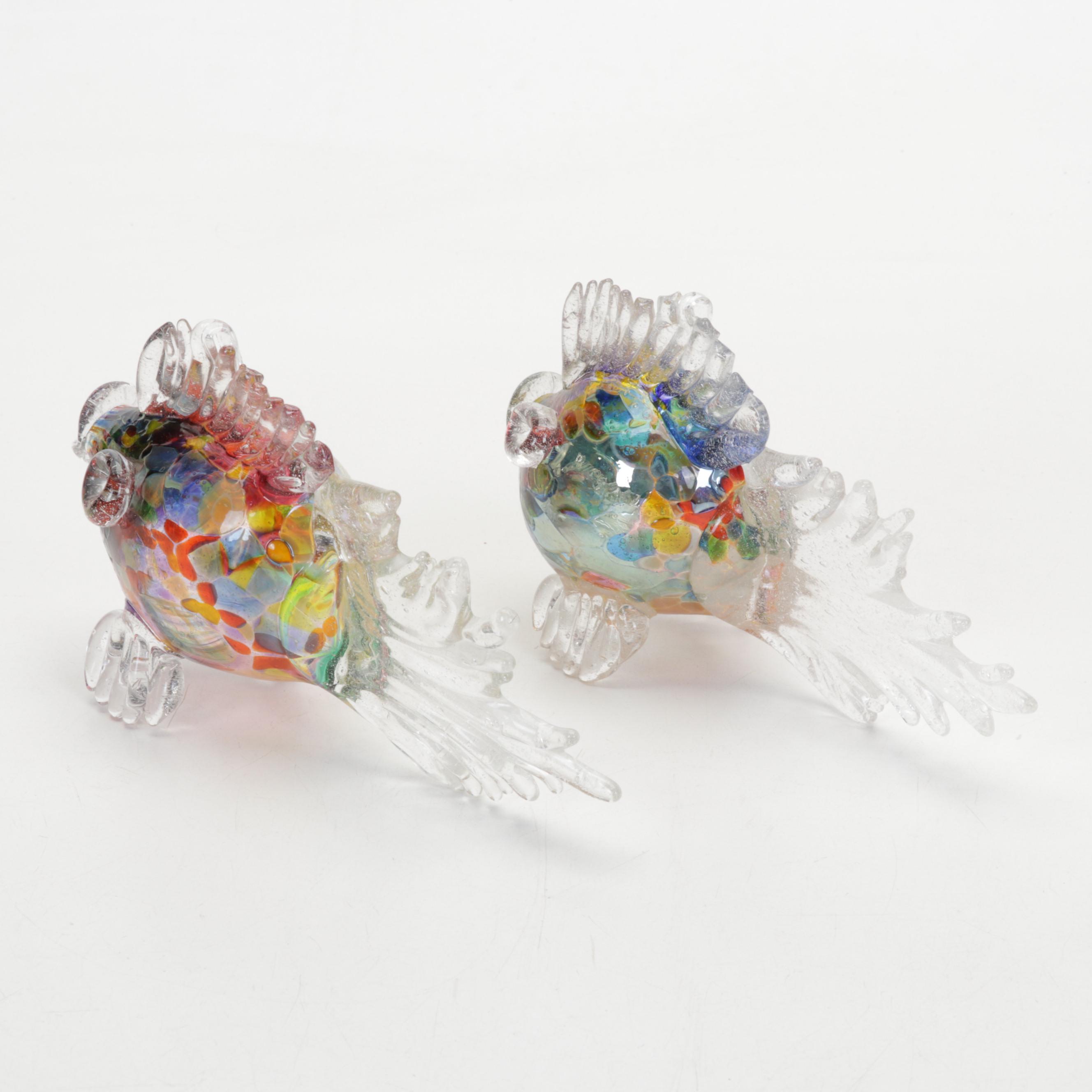 Fostoria Bowl, Fenton Vases, Lobster Tile, Blown Glass Fish, and Ceramic Fruit