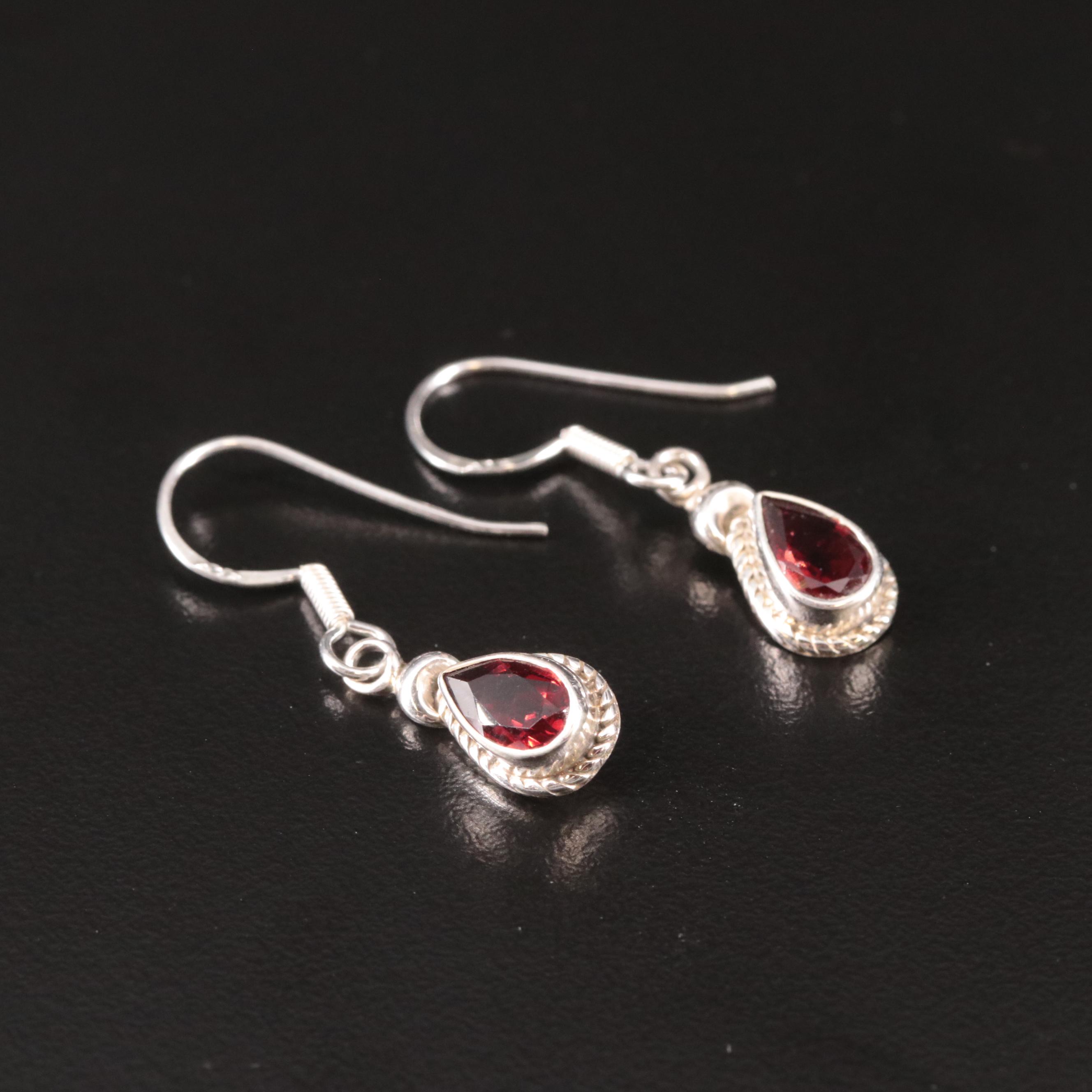 Sterling Rhodolite Garnet Teardrop Drop Earrings