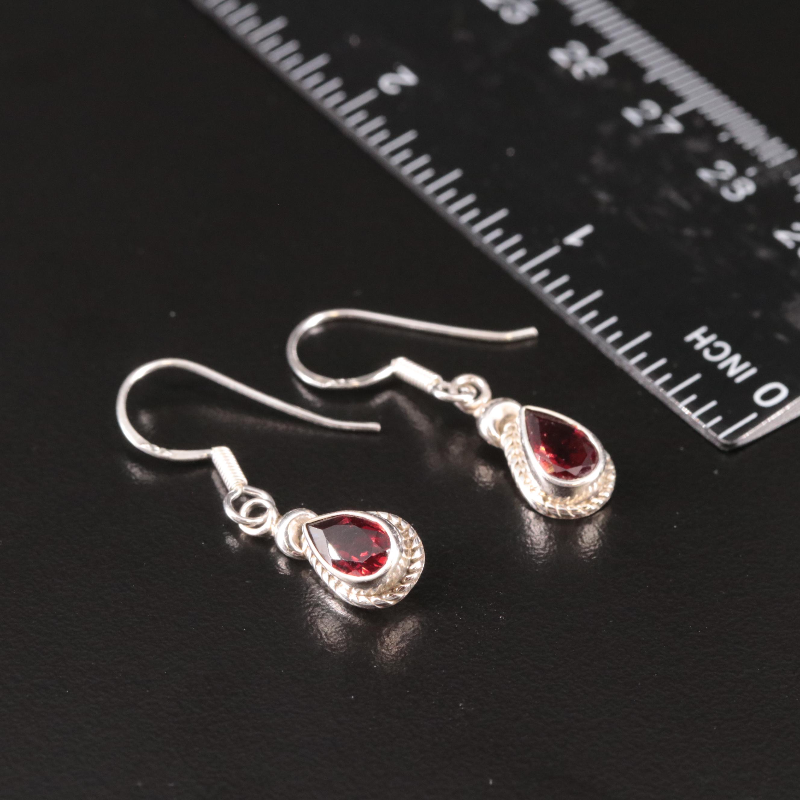 Sterling Rhodolite Garnet Teardrop Drop Earrings