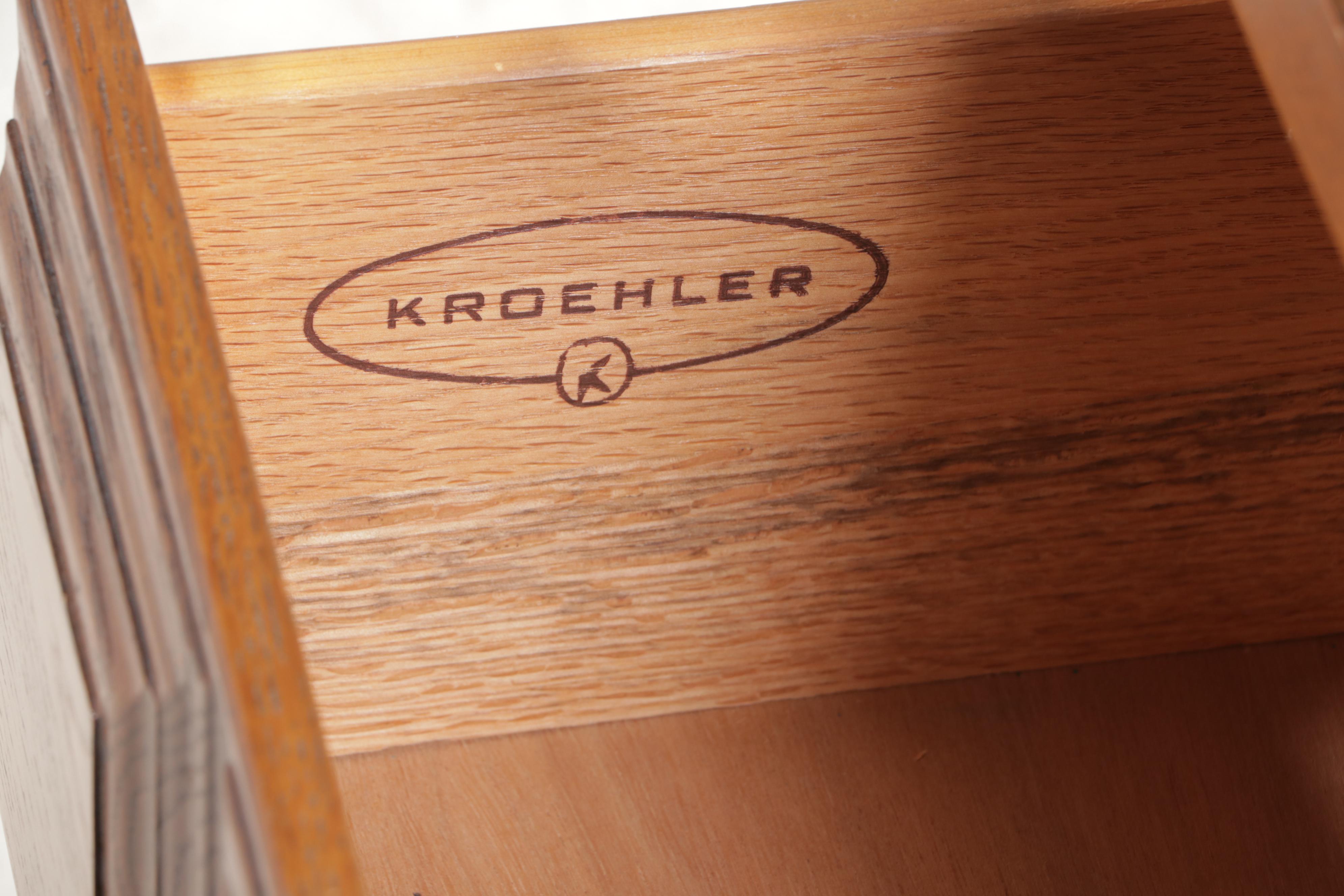 Pair of Kroehler French Provincial Style Oak Nightstands and King Headboard