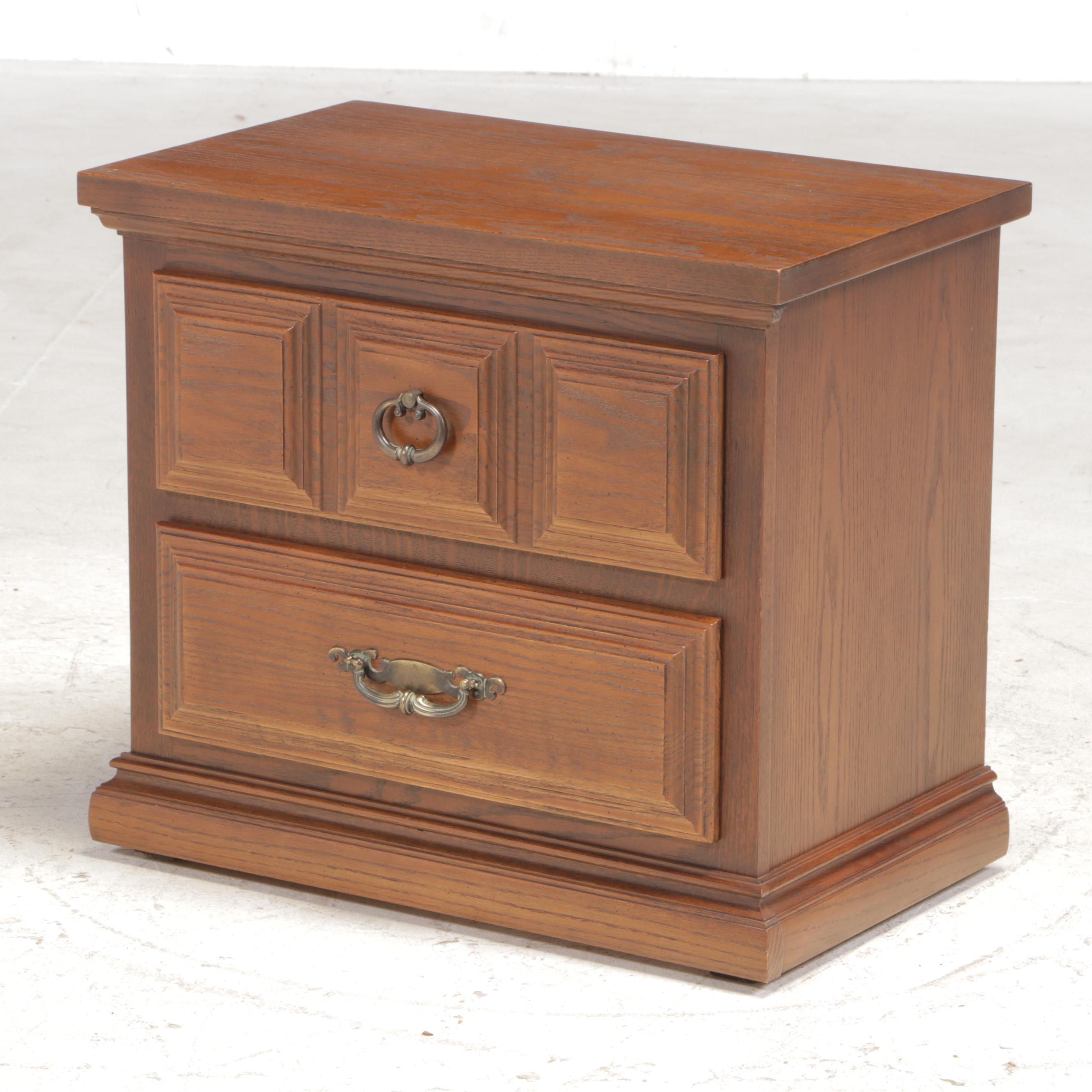 Pair of Kroehler French Provincial Style Oak Nightstands and King Headboard