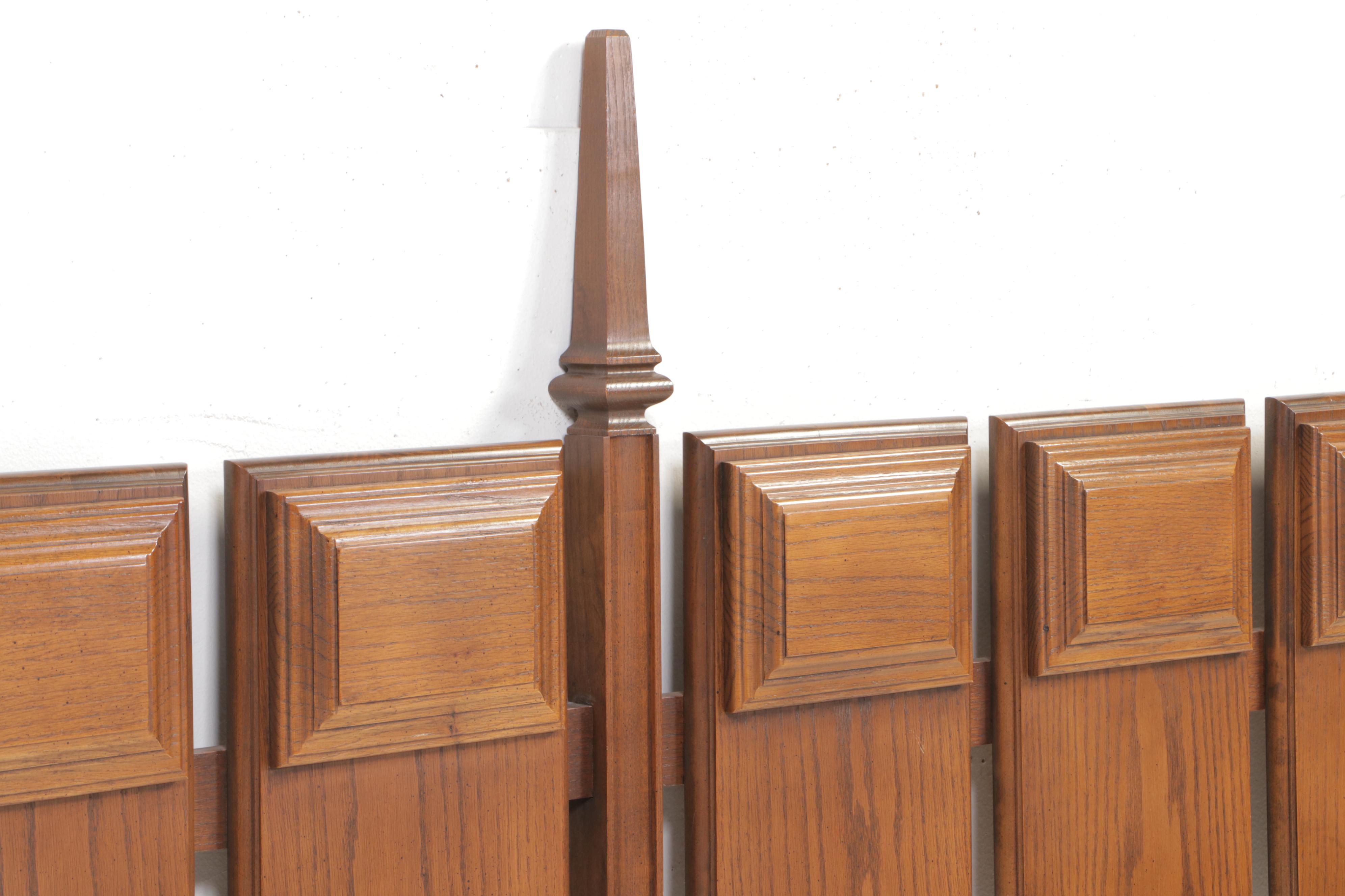 Pair of Kroehler French Provincial Style Oak Nightstands and King Headboard