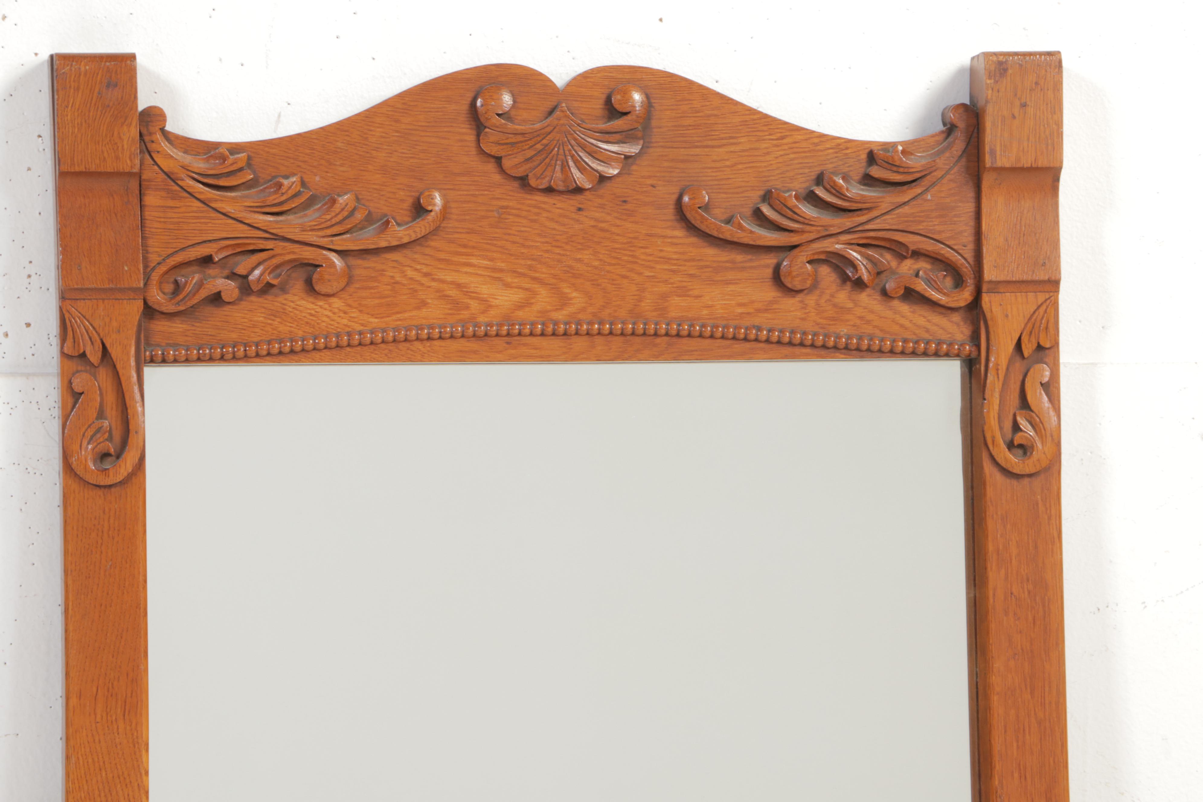 Victorian Carved Oak Pier Mirror, Late 19th Century