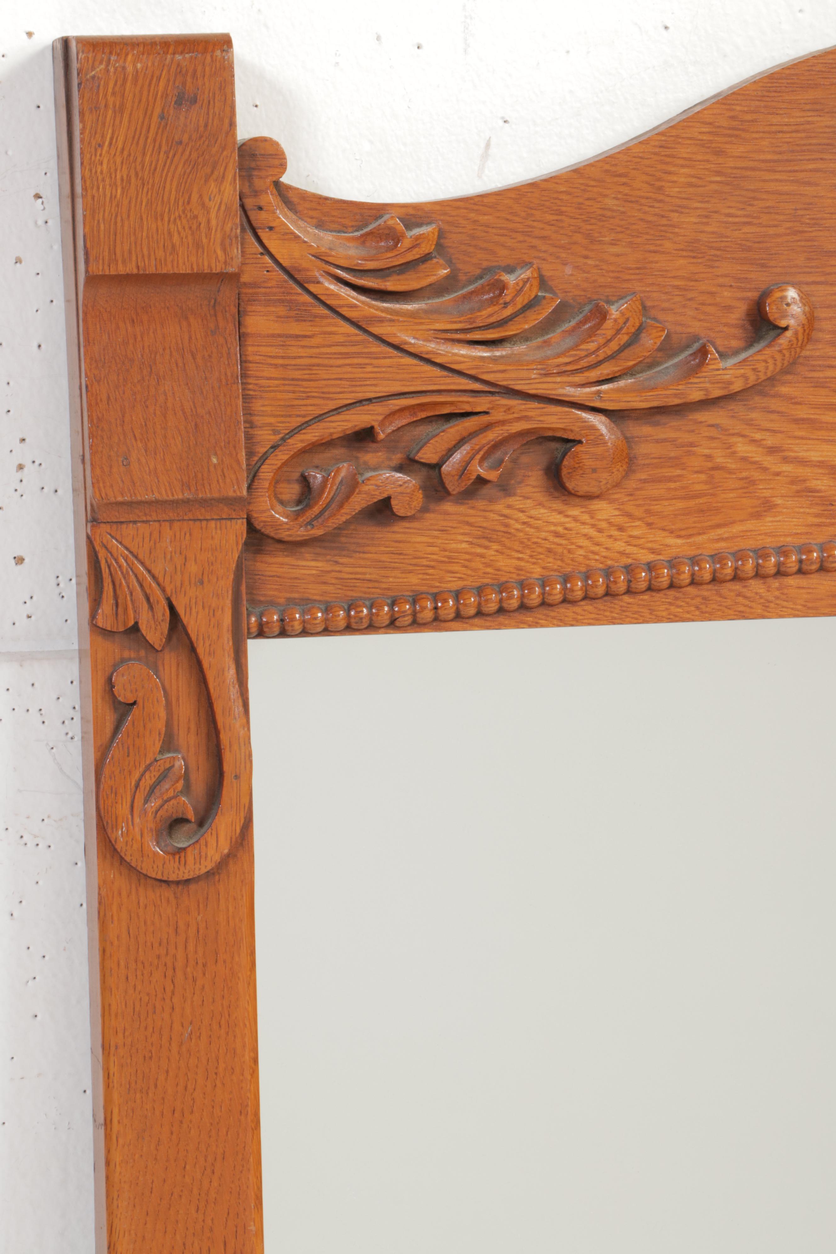 Victorian Carved Oak Pier Mirror, Late 19th Century