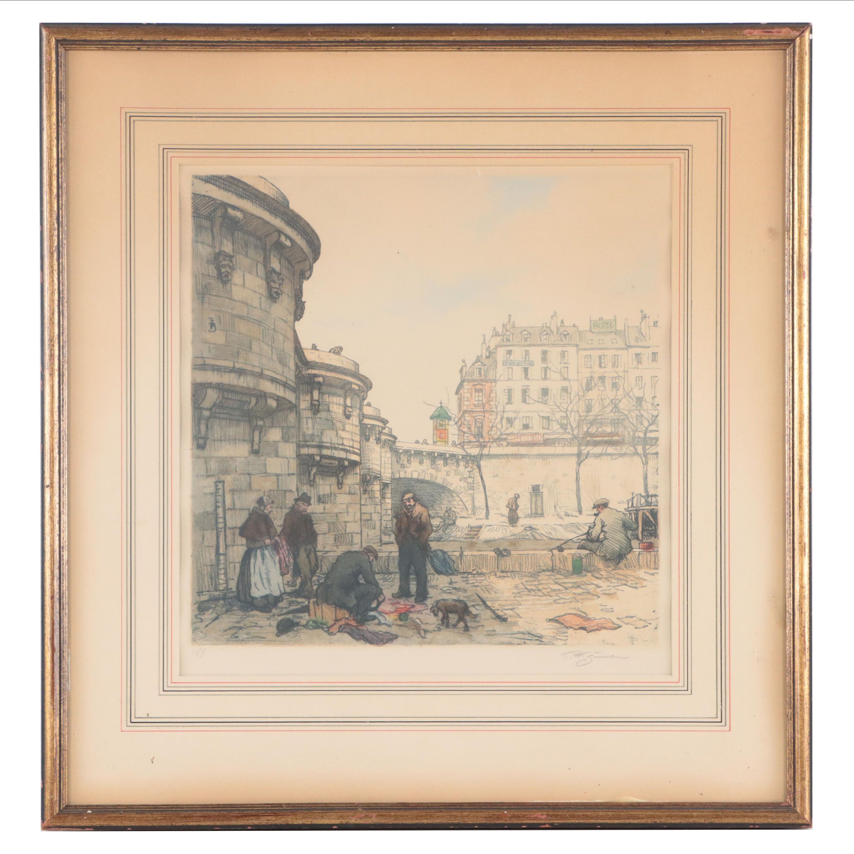 Tavík František Šimon Paris Riverside Genre Aquatint