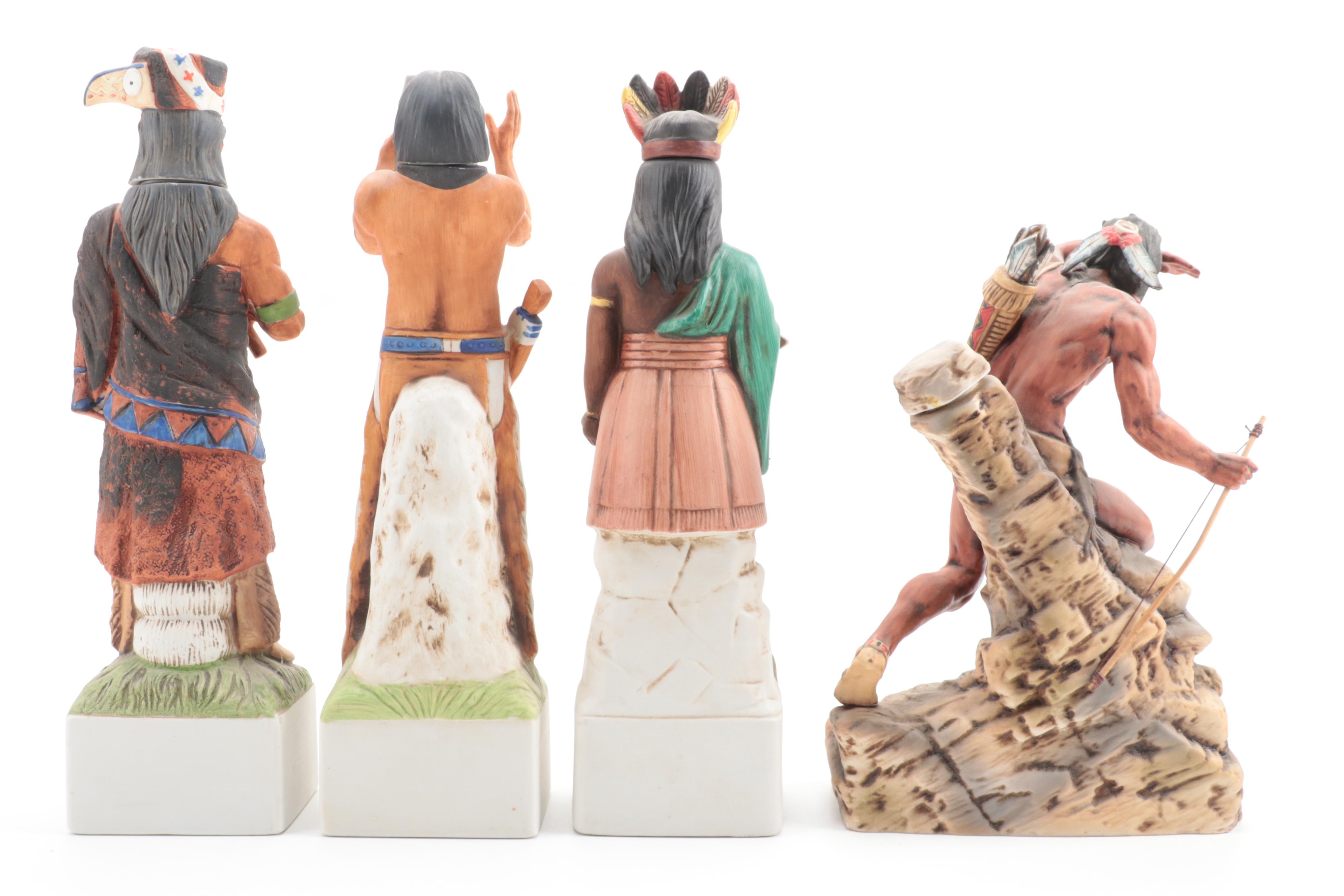 Ski Country "Look Out Indian" and Figural Porcelain Bourbon Decanters