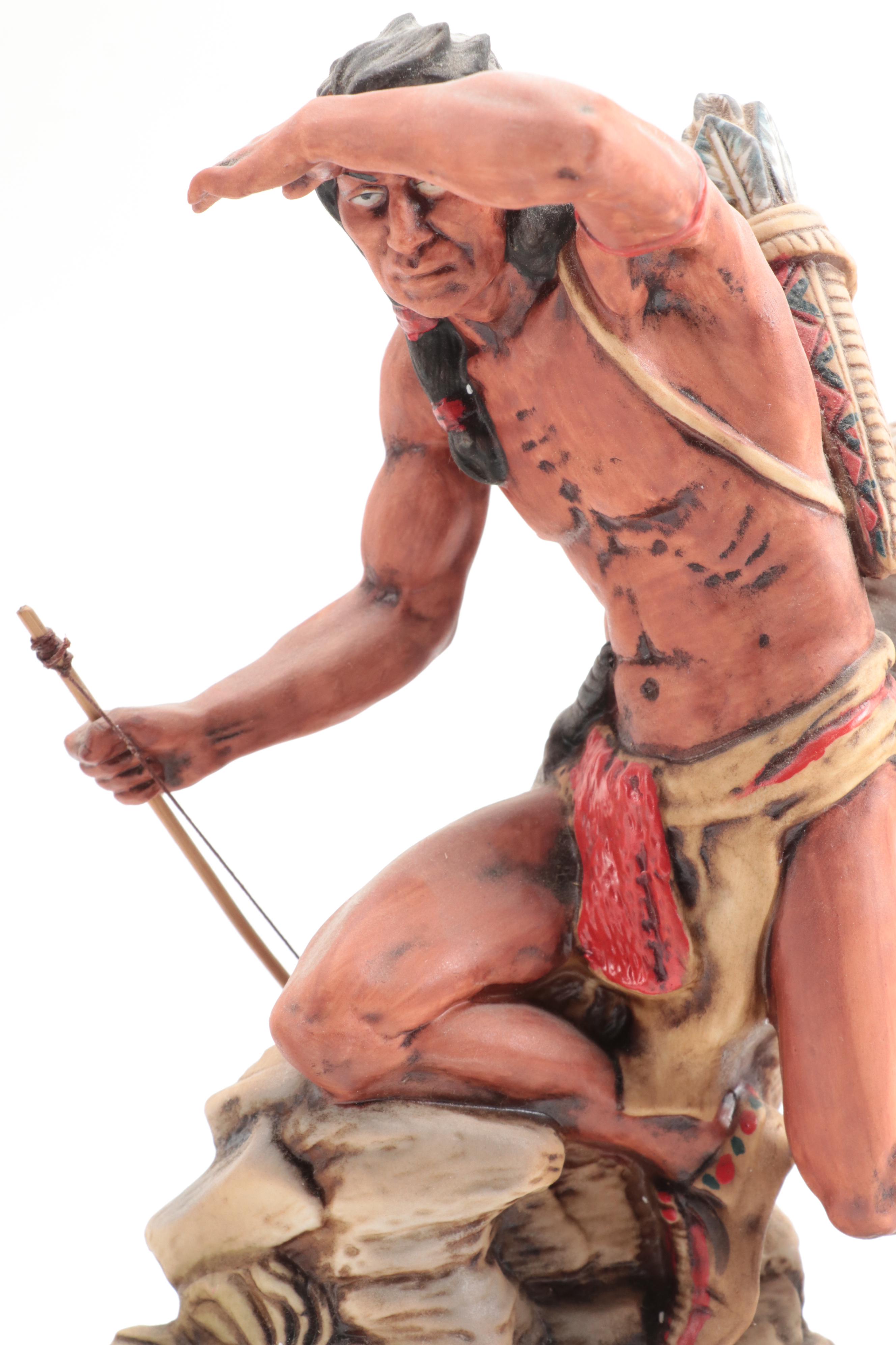 Ski Country "Look Out Indian" and Figural Porcelain Bourbon Decanters