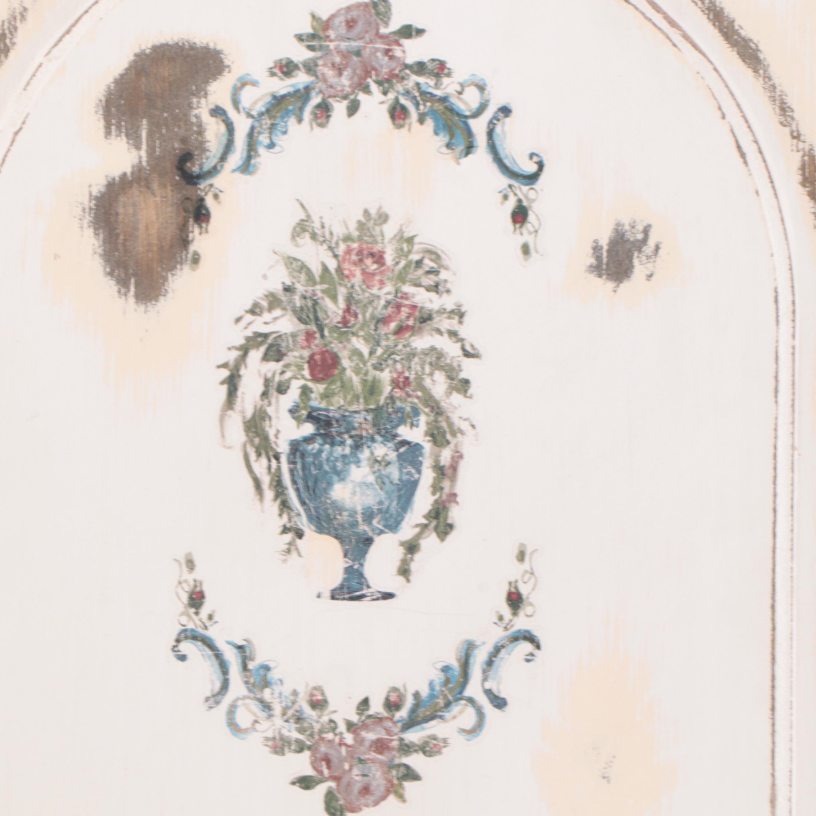 Distressed Door Panel with Rococo Style Floral Motif Image Transfers