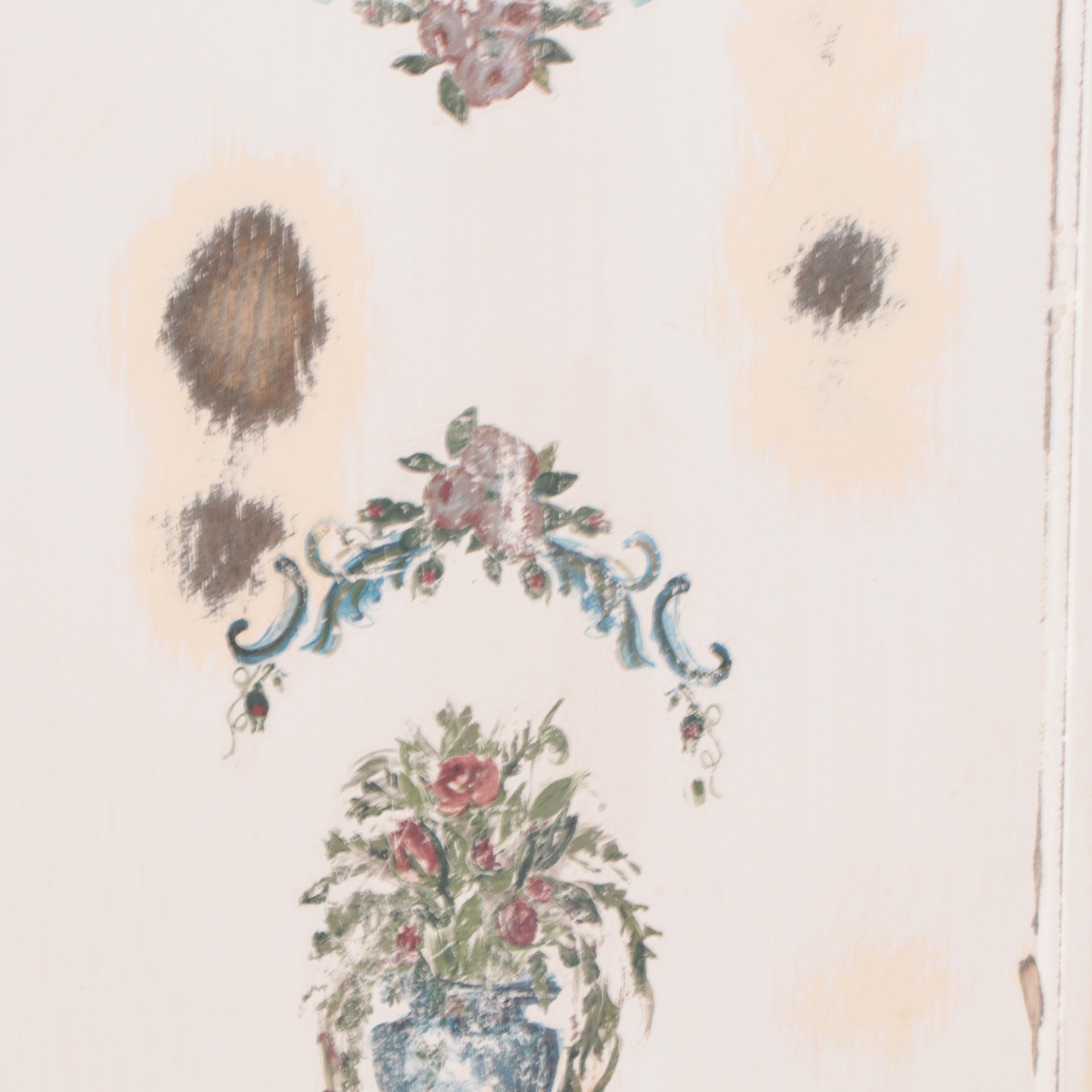 Distressed Door Panel with Rococo Style Floral Motif Image Transfers