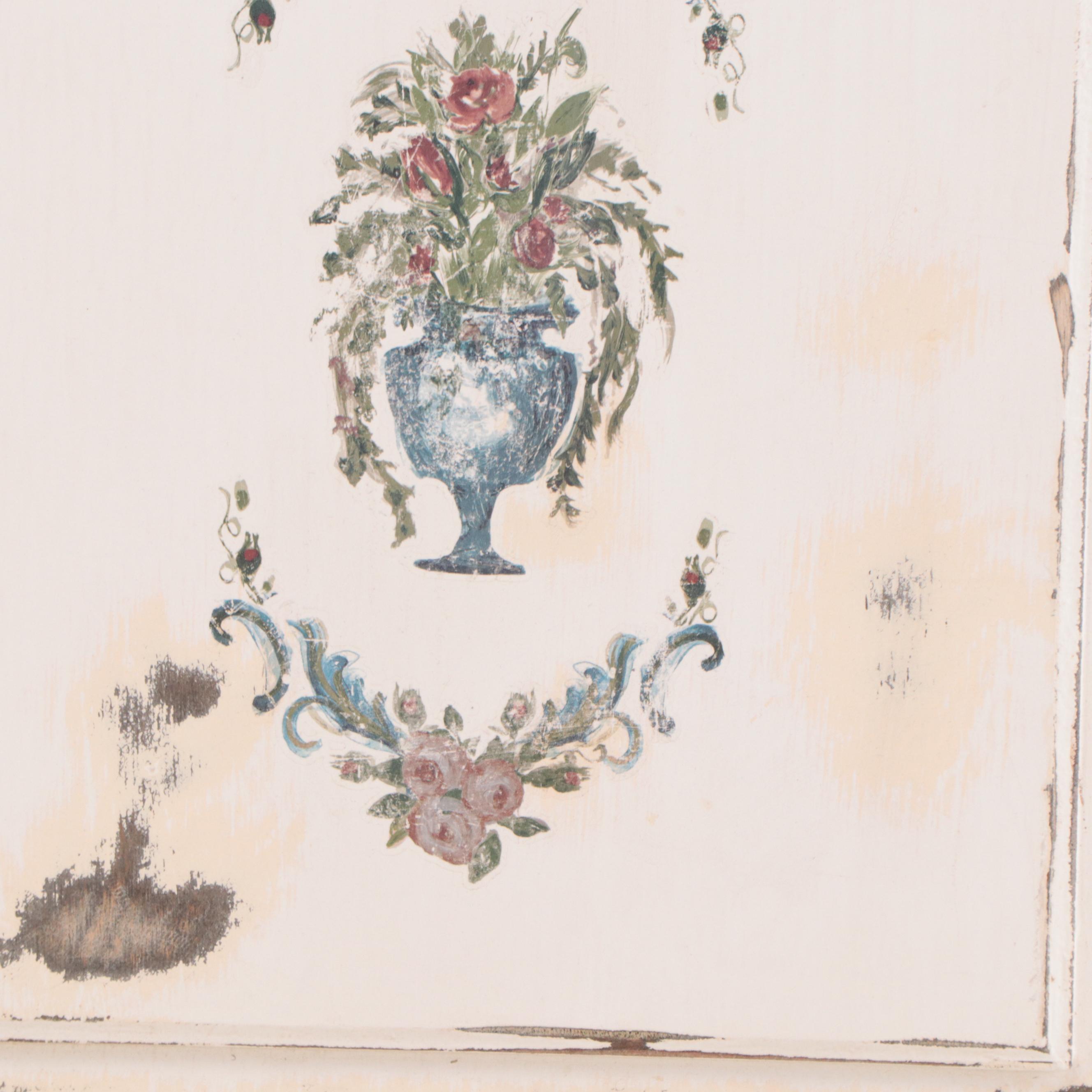 Distressed Door Panel with Rococo Style Floral Motif Image Transfers