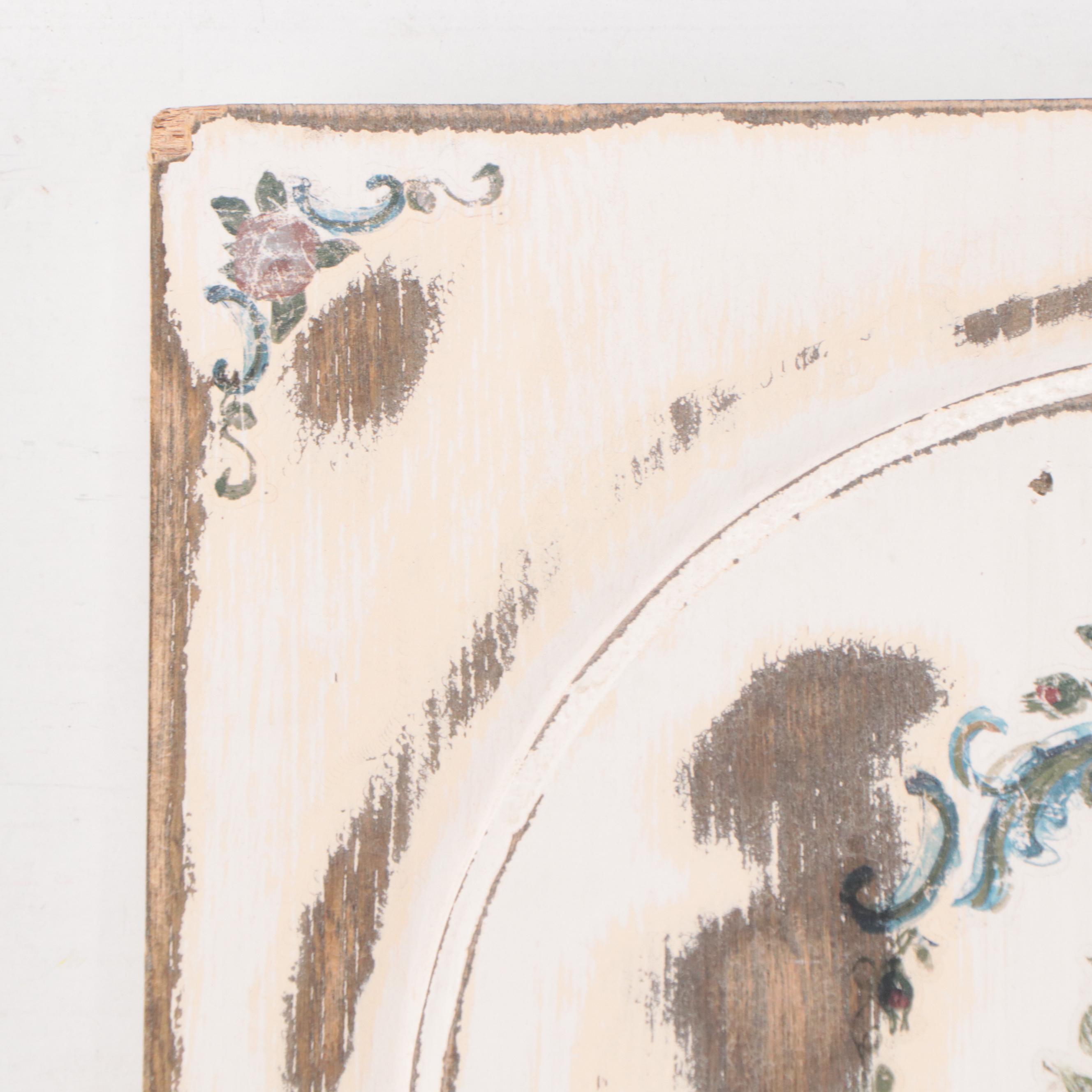 Distressed Door Panel with Rococo Style Floral Motif Image Transfers