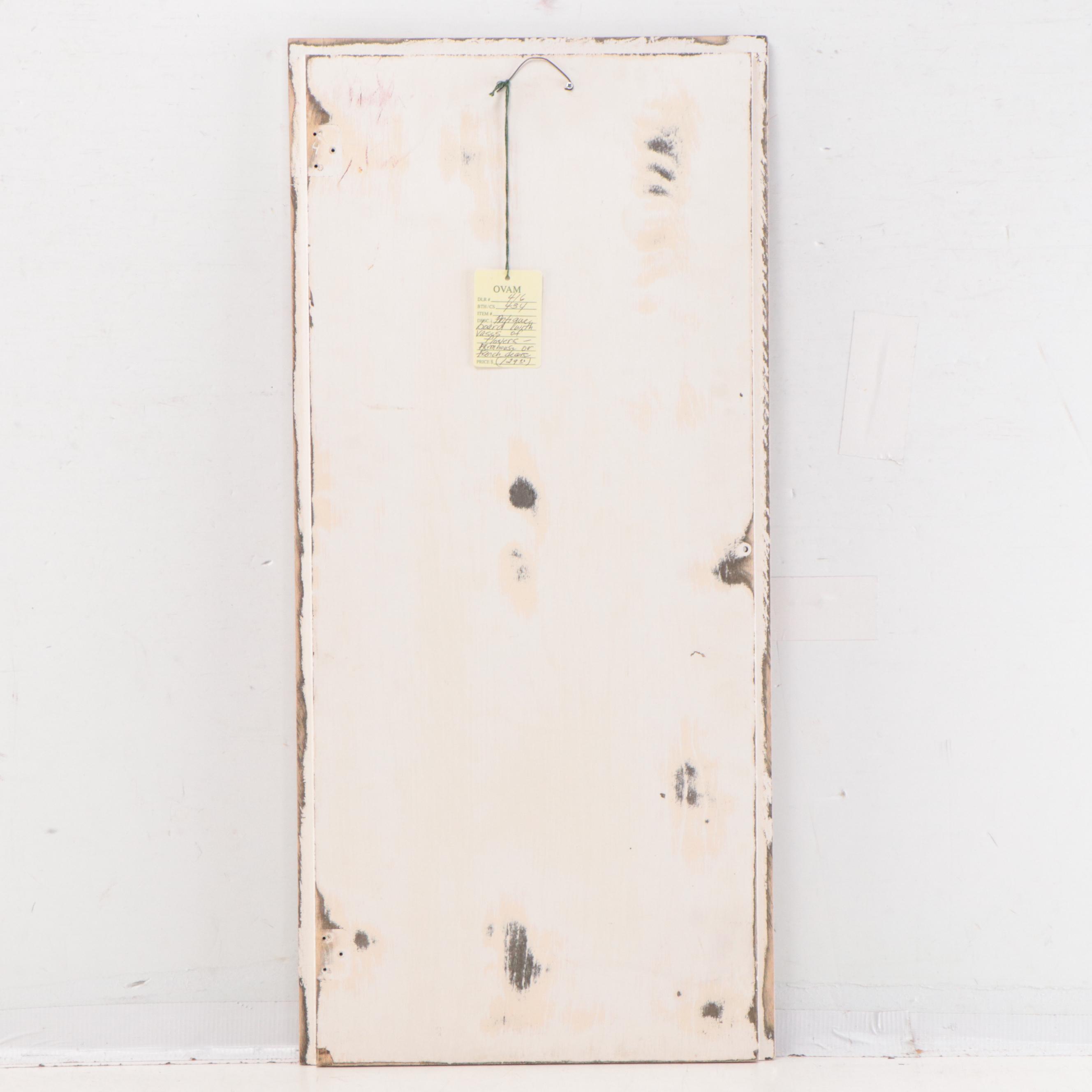 Distressed Door Panel with Rococo Style Floral Motif Image Transfers