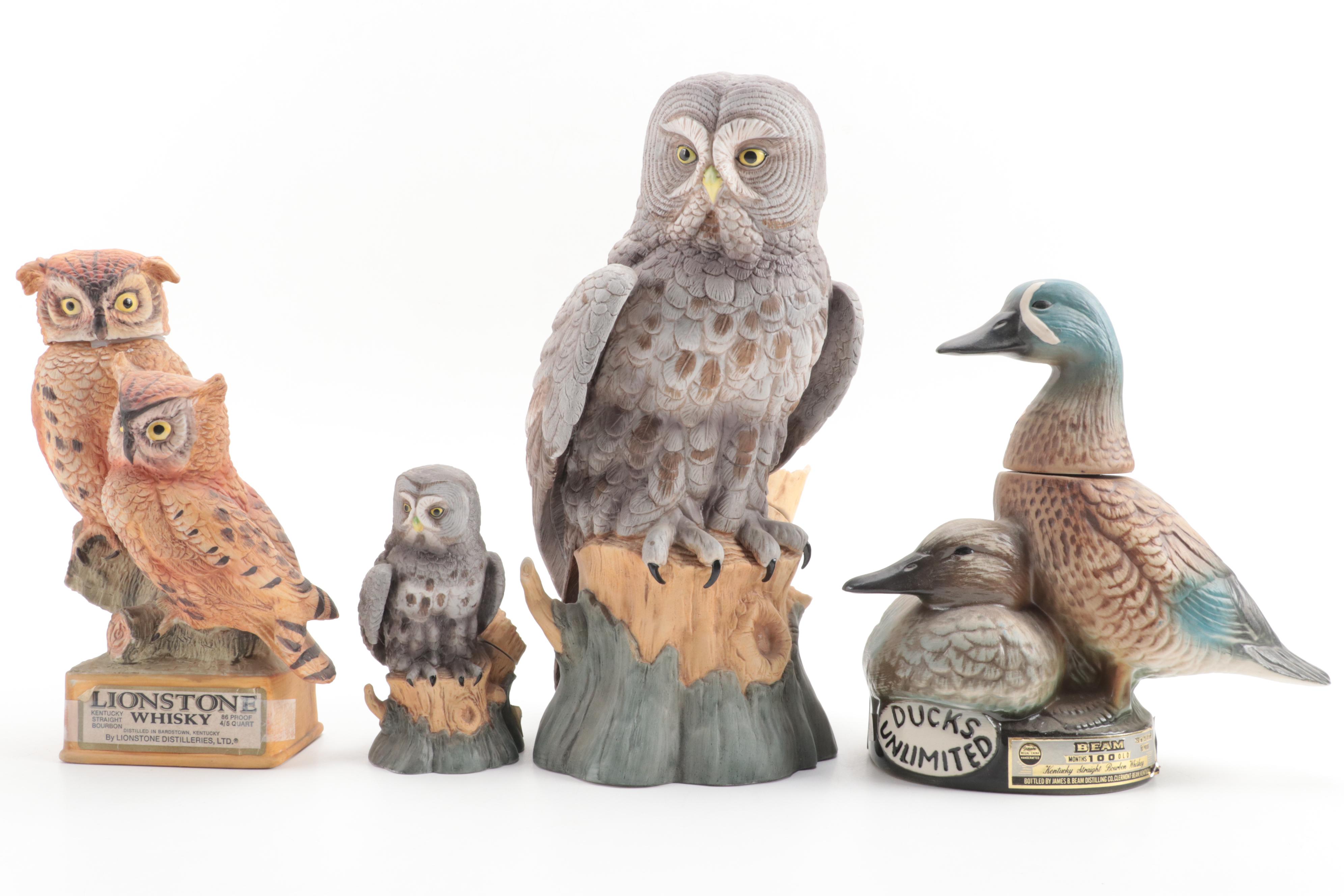 Lionstone with Ski Country and Other Porcelain Bird Shaped Decanters