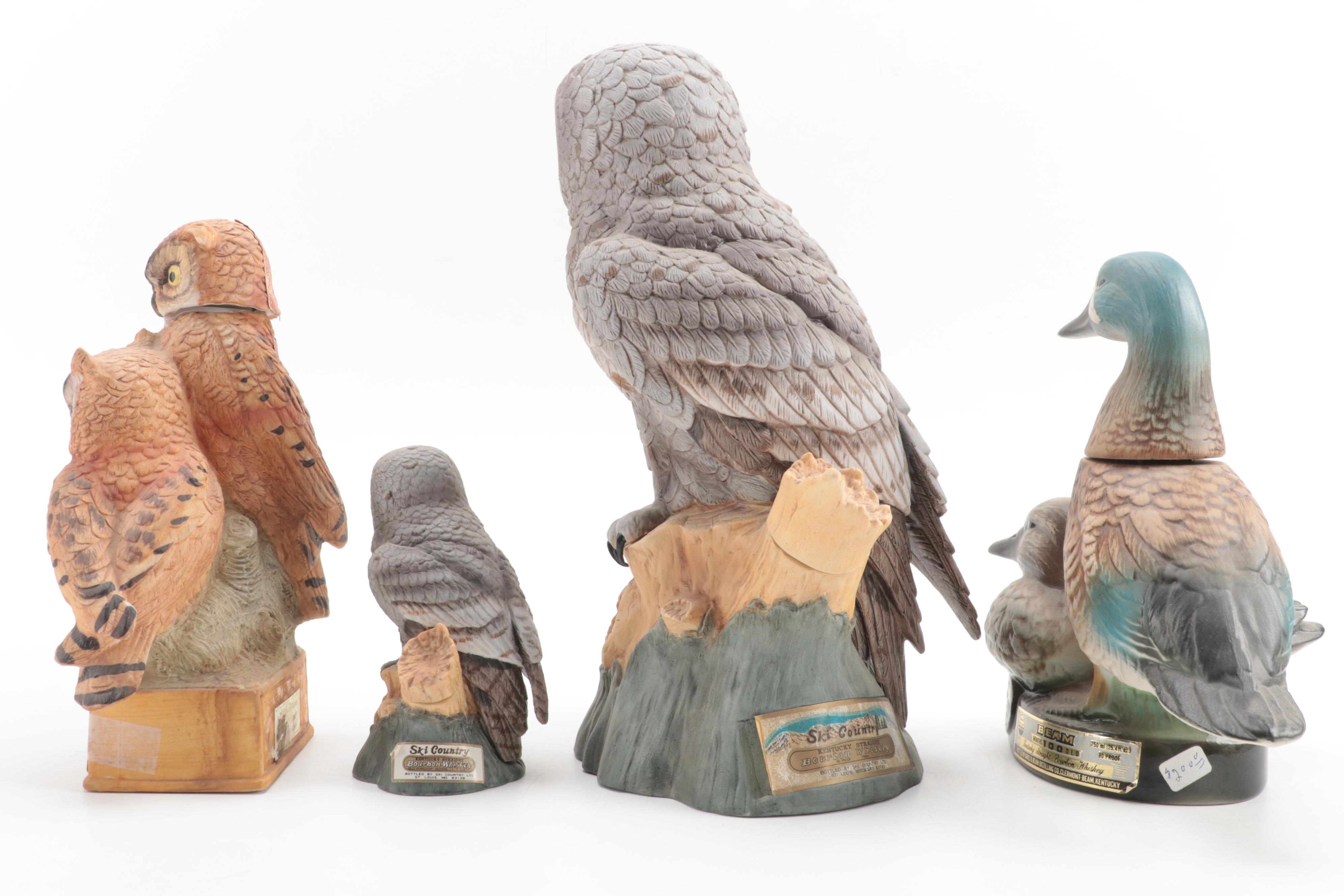 Lionstone with Ski Country and Other Porcelain Bird Shaped Decanters