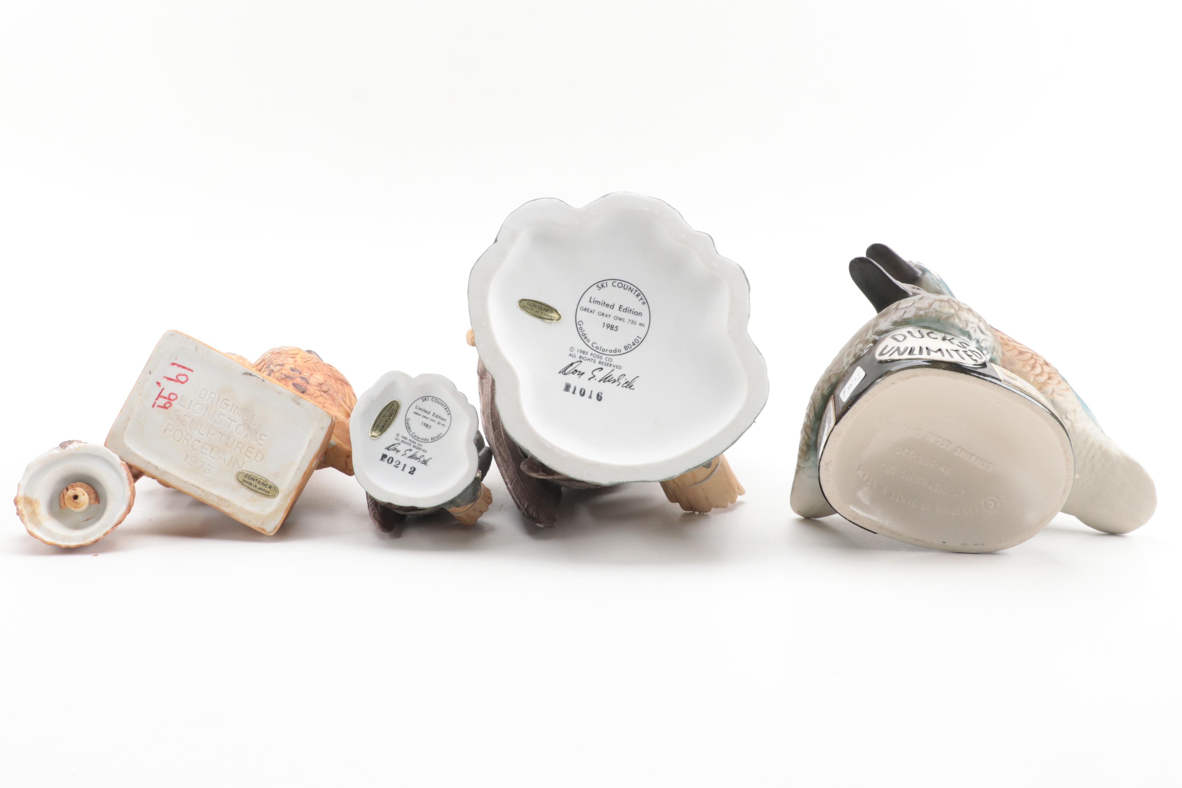 Lionstone with Ski Country and Other Porcelain Bird Shaped Decanters