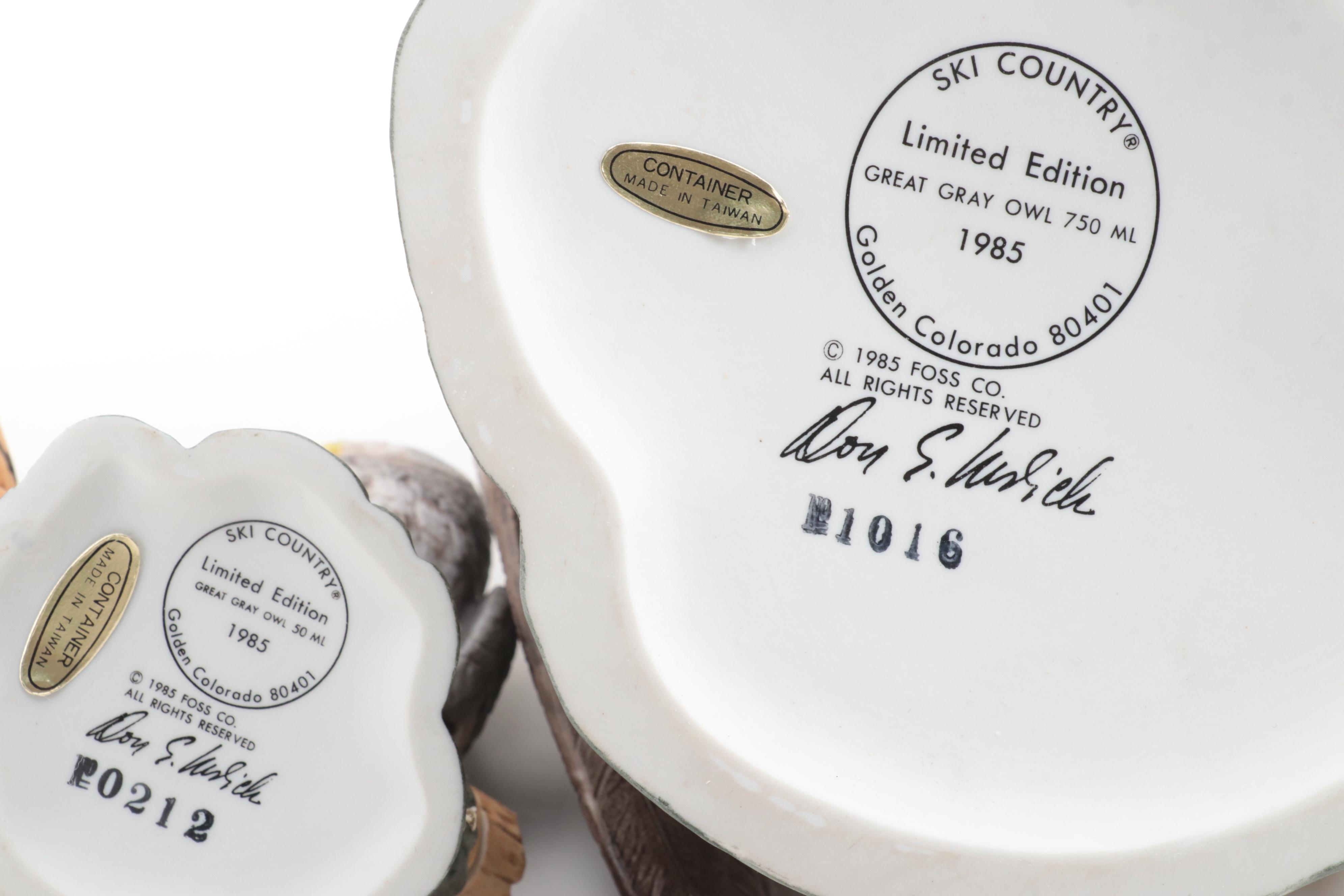 Lionstone with Ski Country and Other Porcelain Bird Shaped Decanters