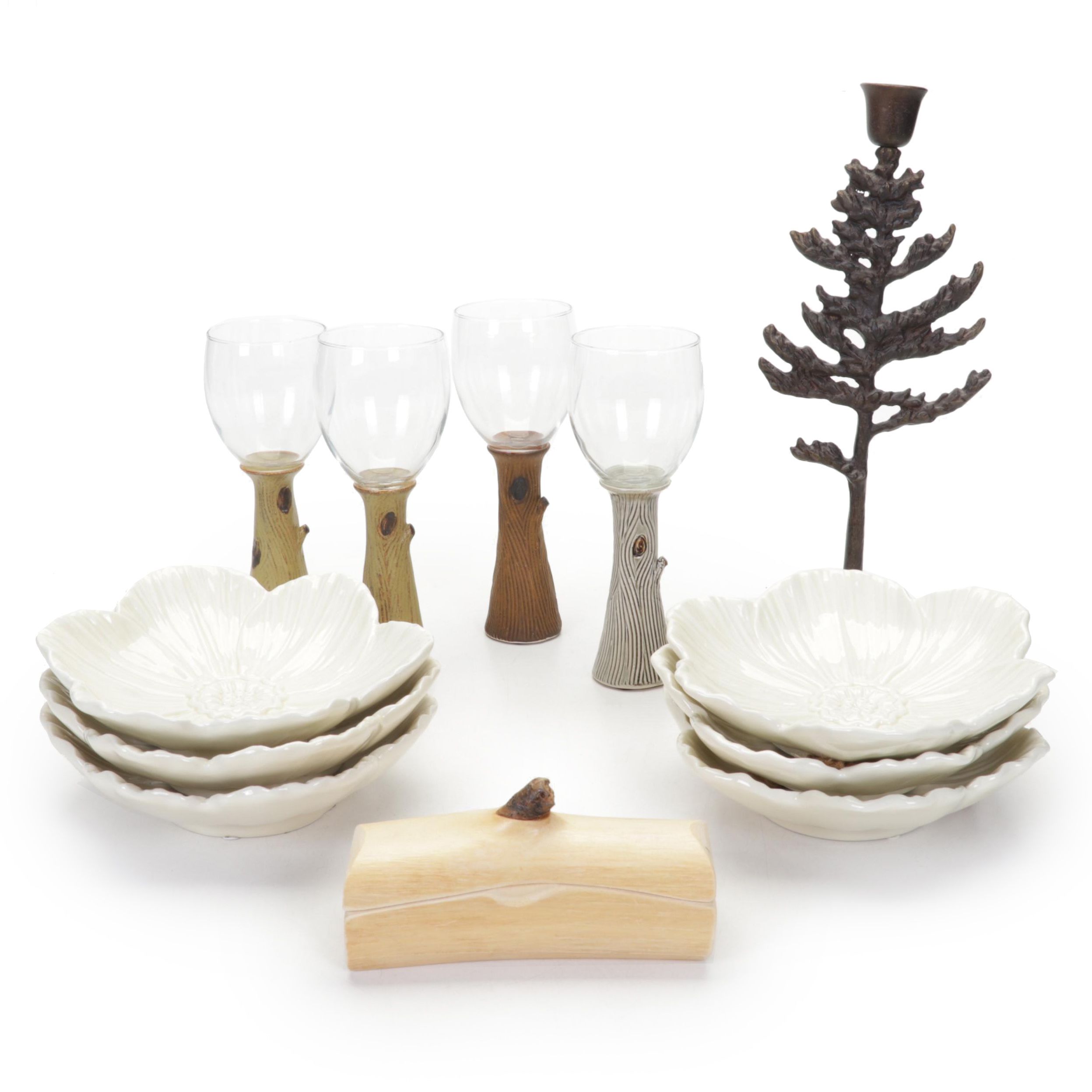 Amy Elswick Wine Glasses with Scott Nelles Bronze Candleholder and Other Décor