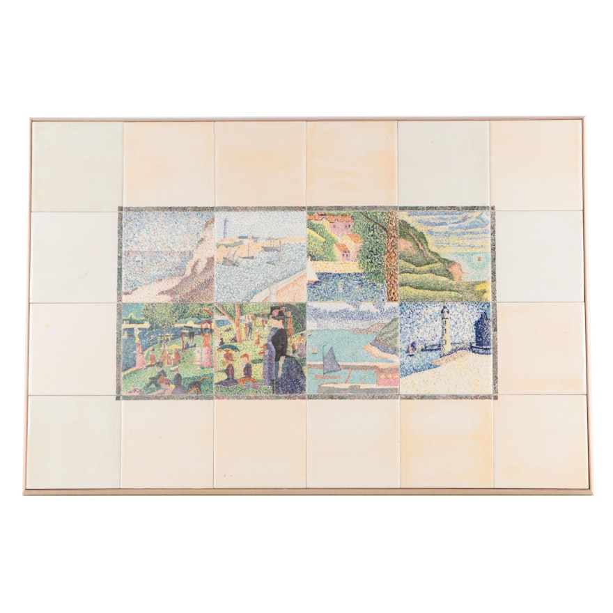 Hand-Painted Tile Composition After Georges Seurat