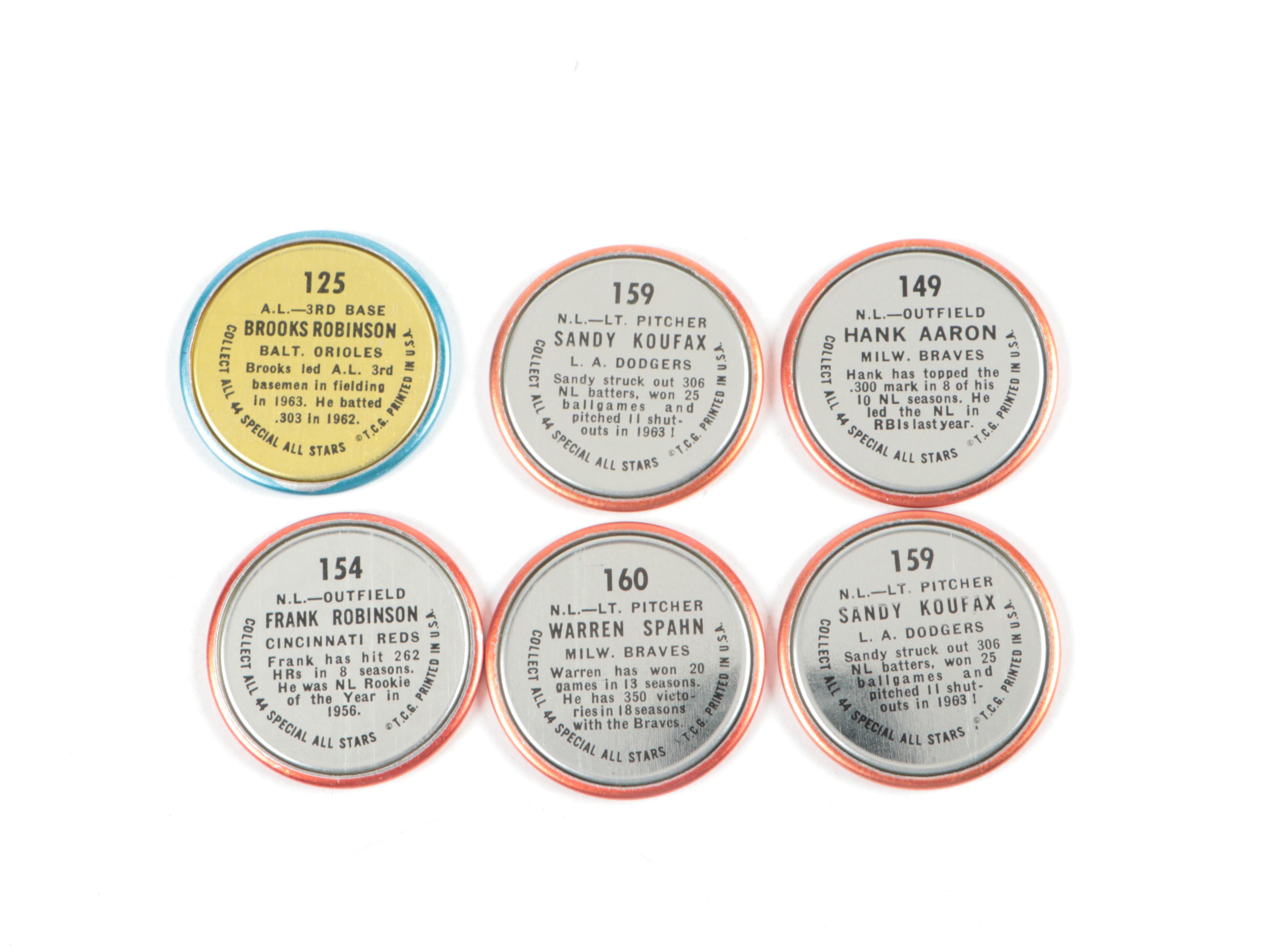 1964 Topps Baseball Coins Including Spahn, Aaron, Koufax, Robinson and More