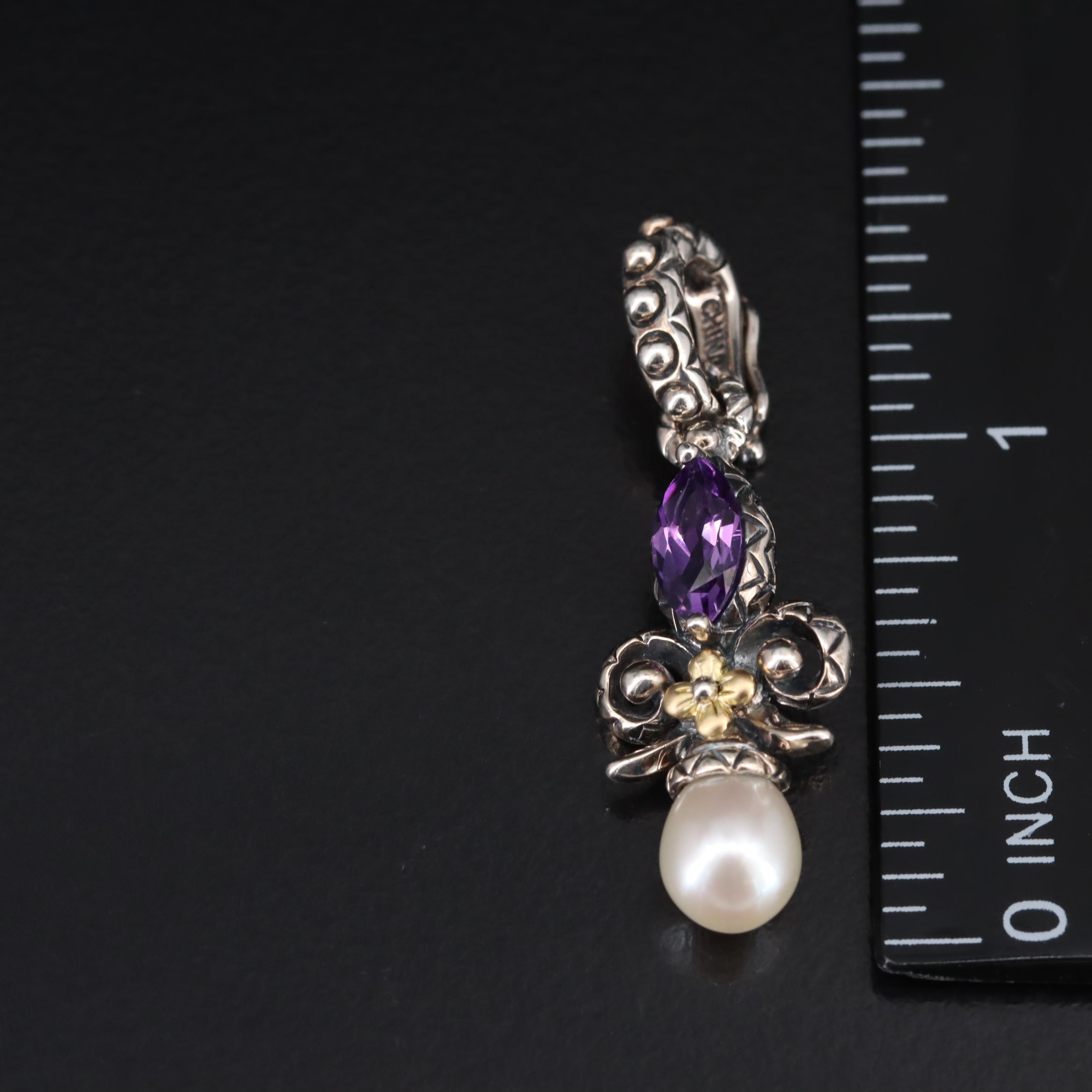 Barbara Bixby Sterling Amethyst and Pearl Enhancer Pendant with 18K Accent