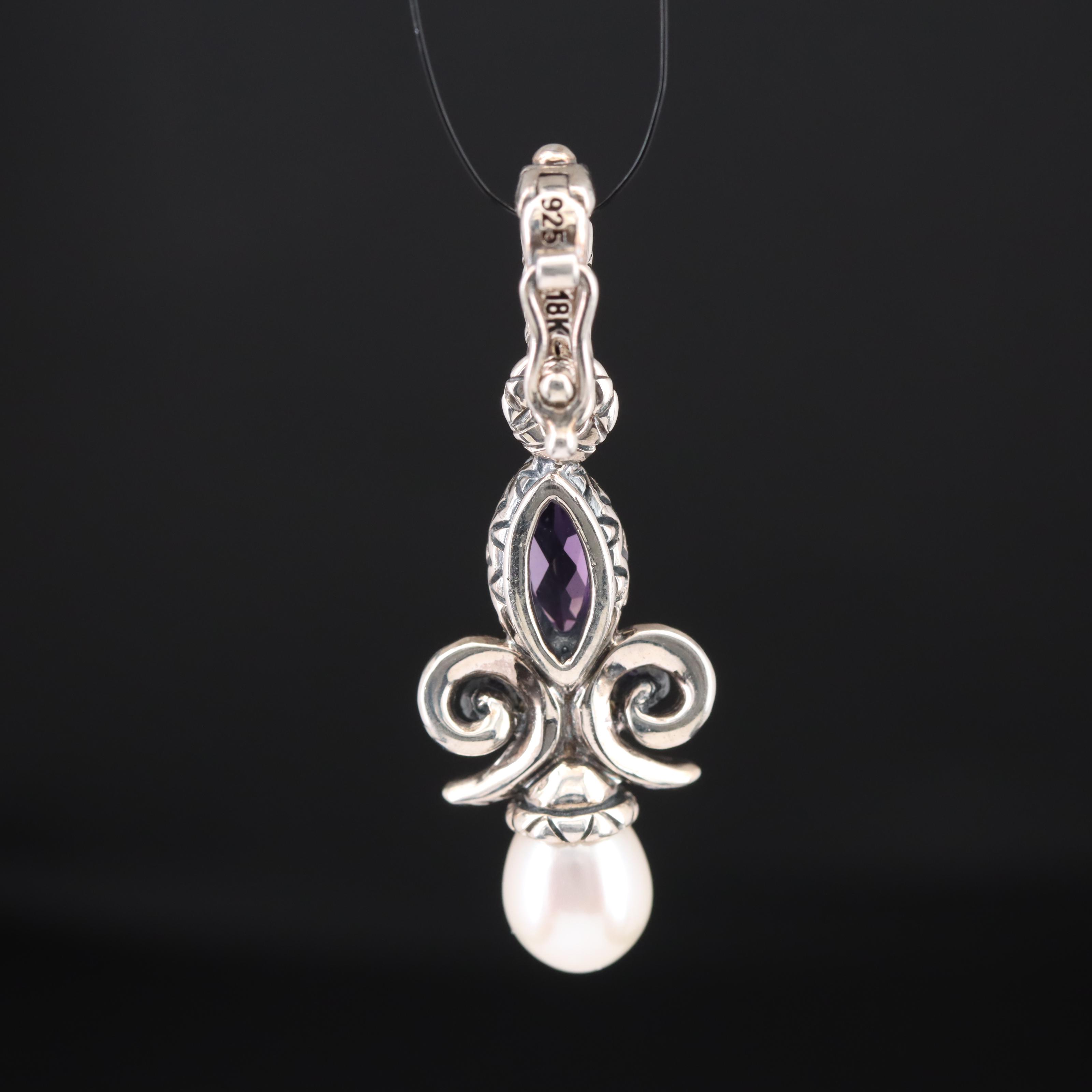Barbara Bixby Sterling Amethyst and Pearl Enhancer Pendant with 18K Accent