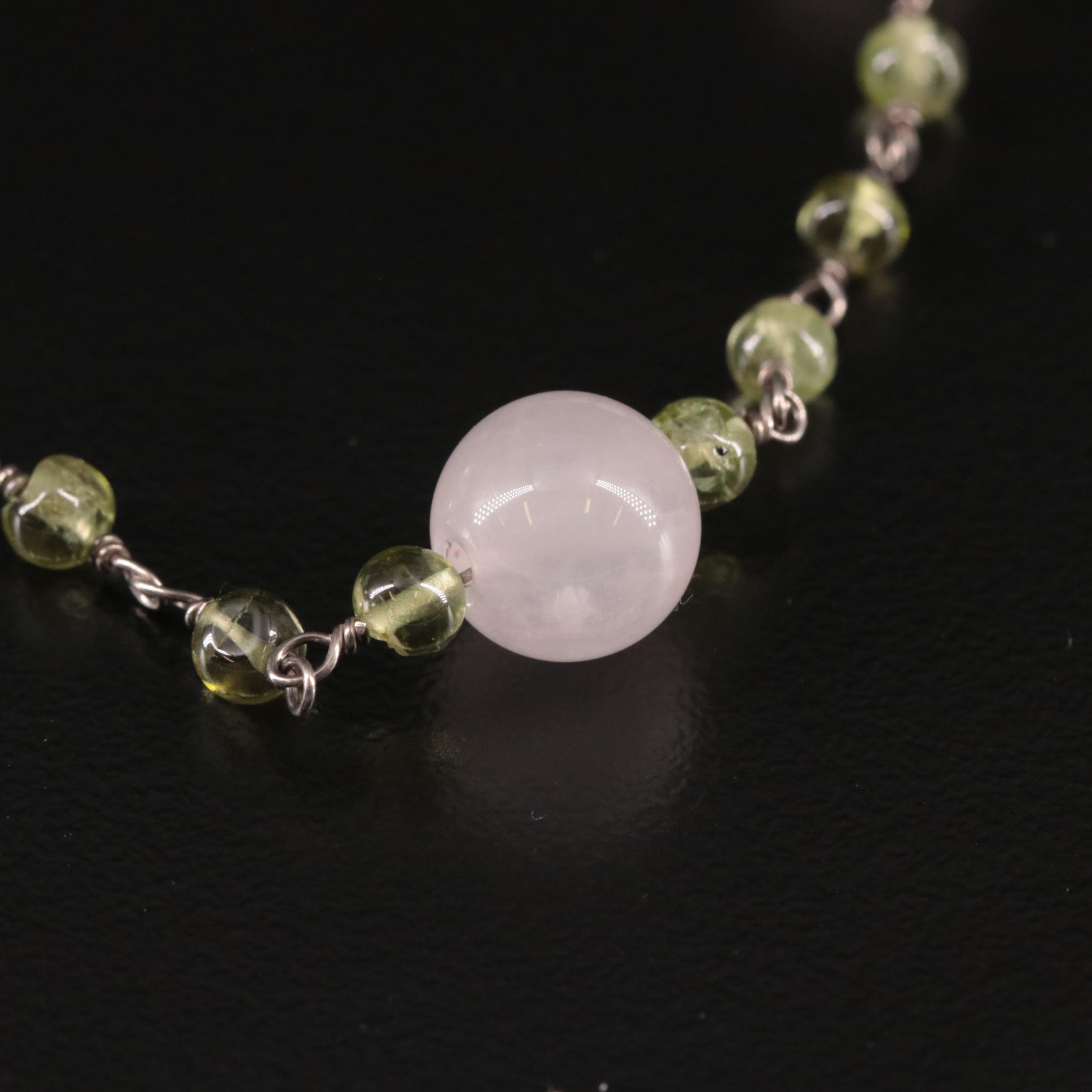 Sterling Rose Quartz and Peridot Beaded Necklace