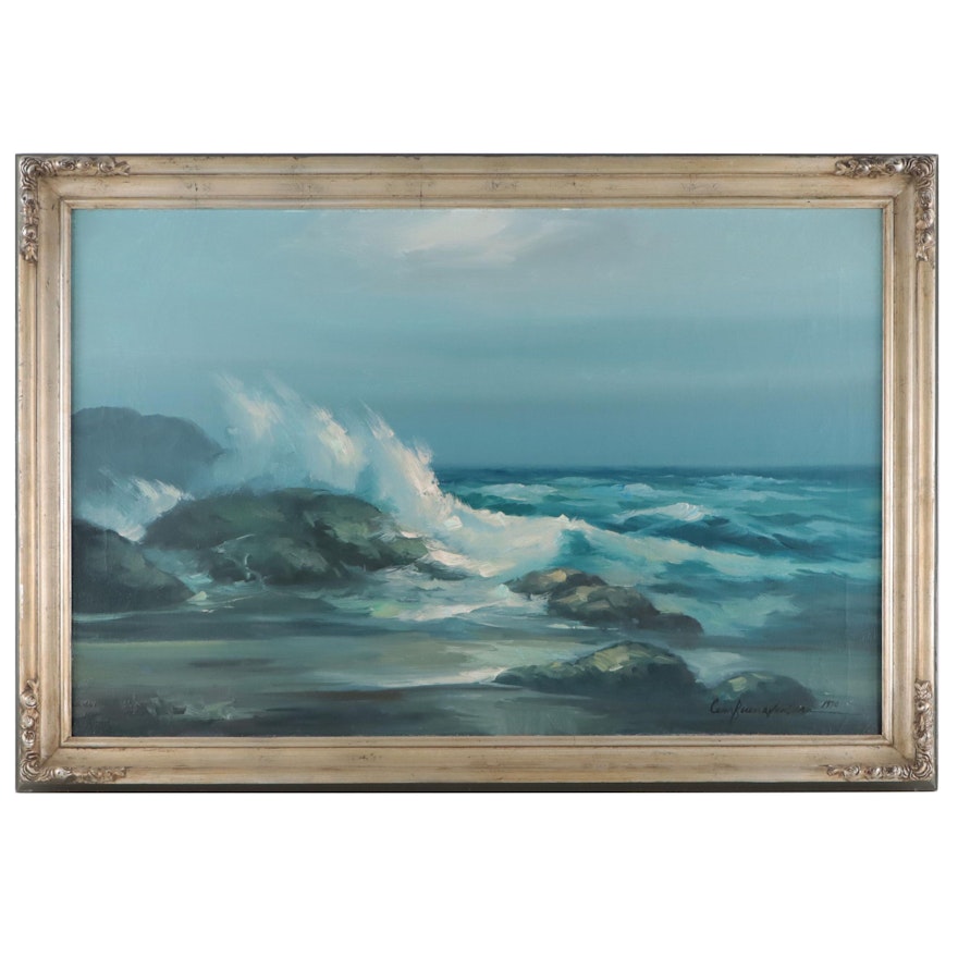 Cesar Buenaventura y Espinosa Seascape Oil Painting, 1970