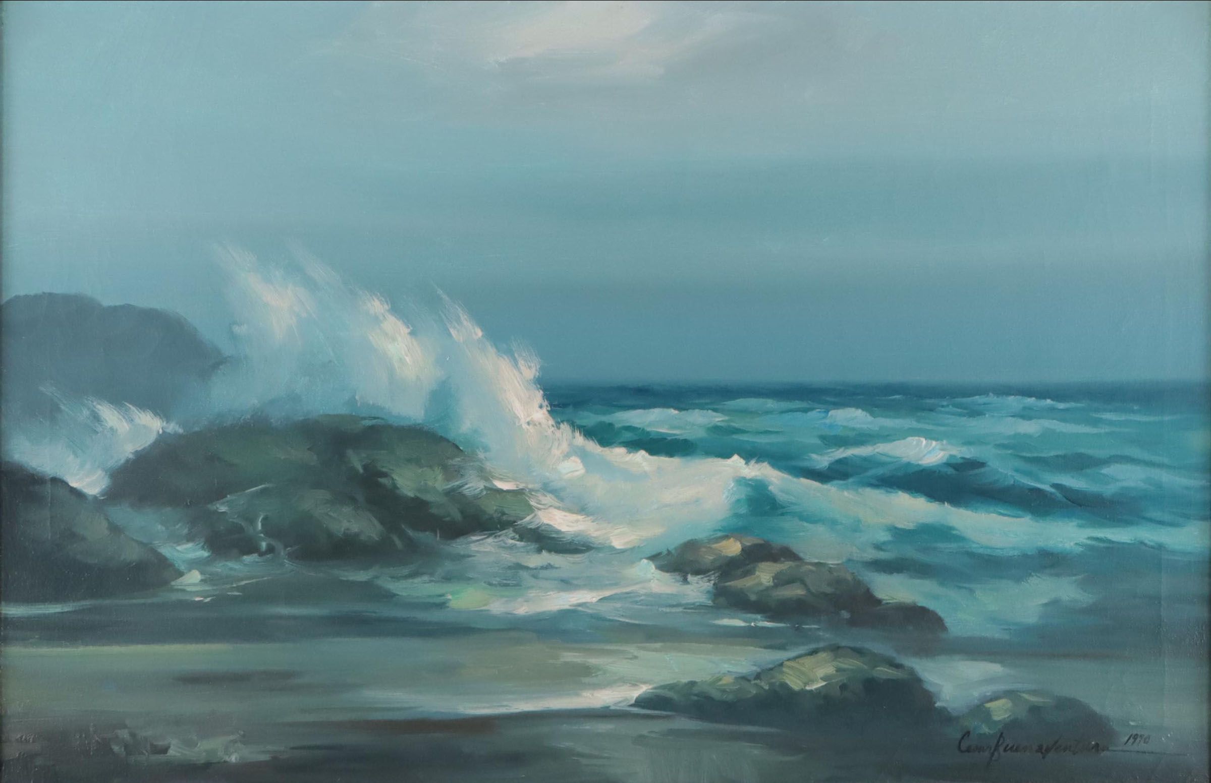 Cesar Buenaventura y Espinosa Seascape Oil Painting, 1970