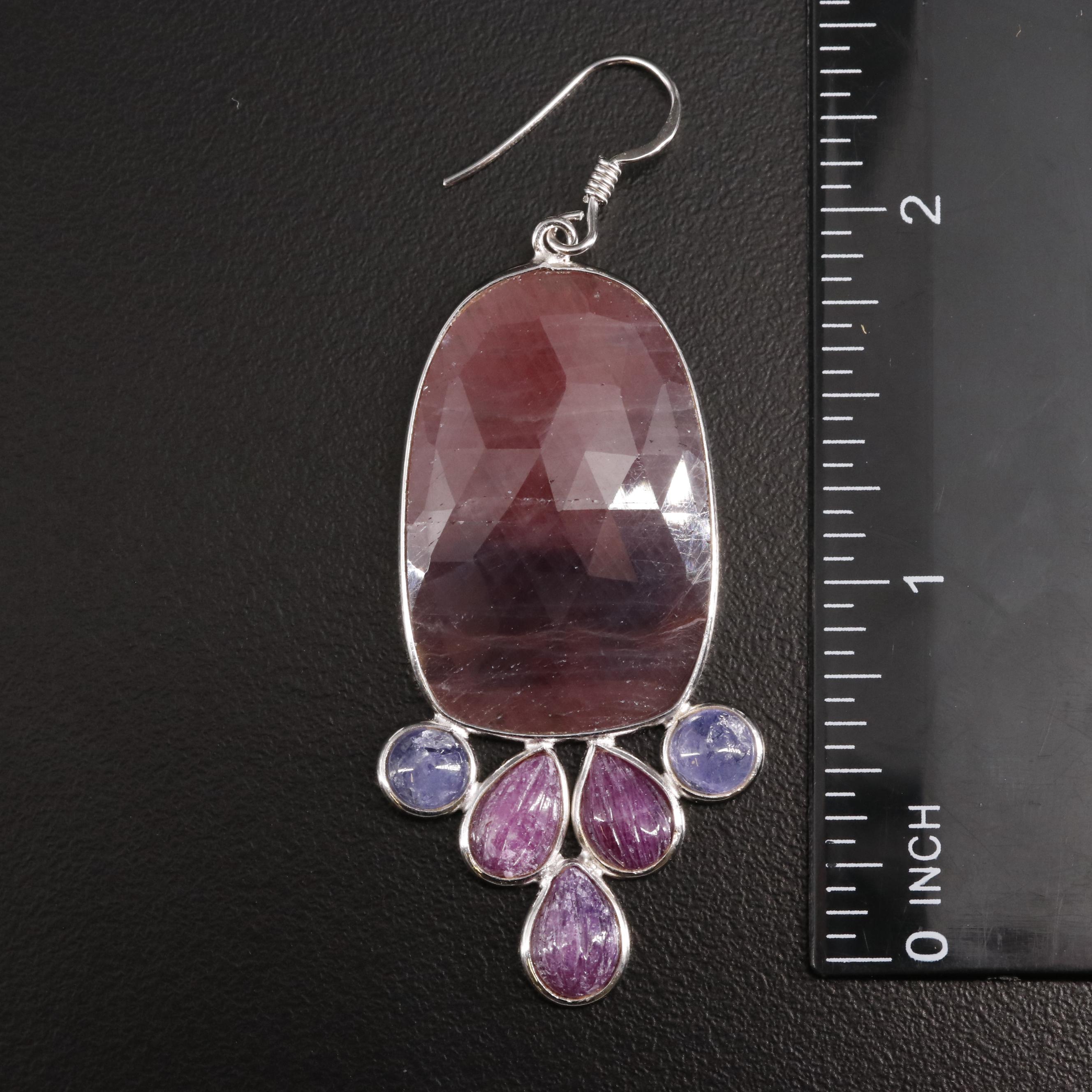 Sterling Sapphire, Ruby, and Tanzanite Dangle Earrings