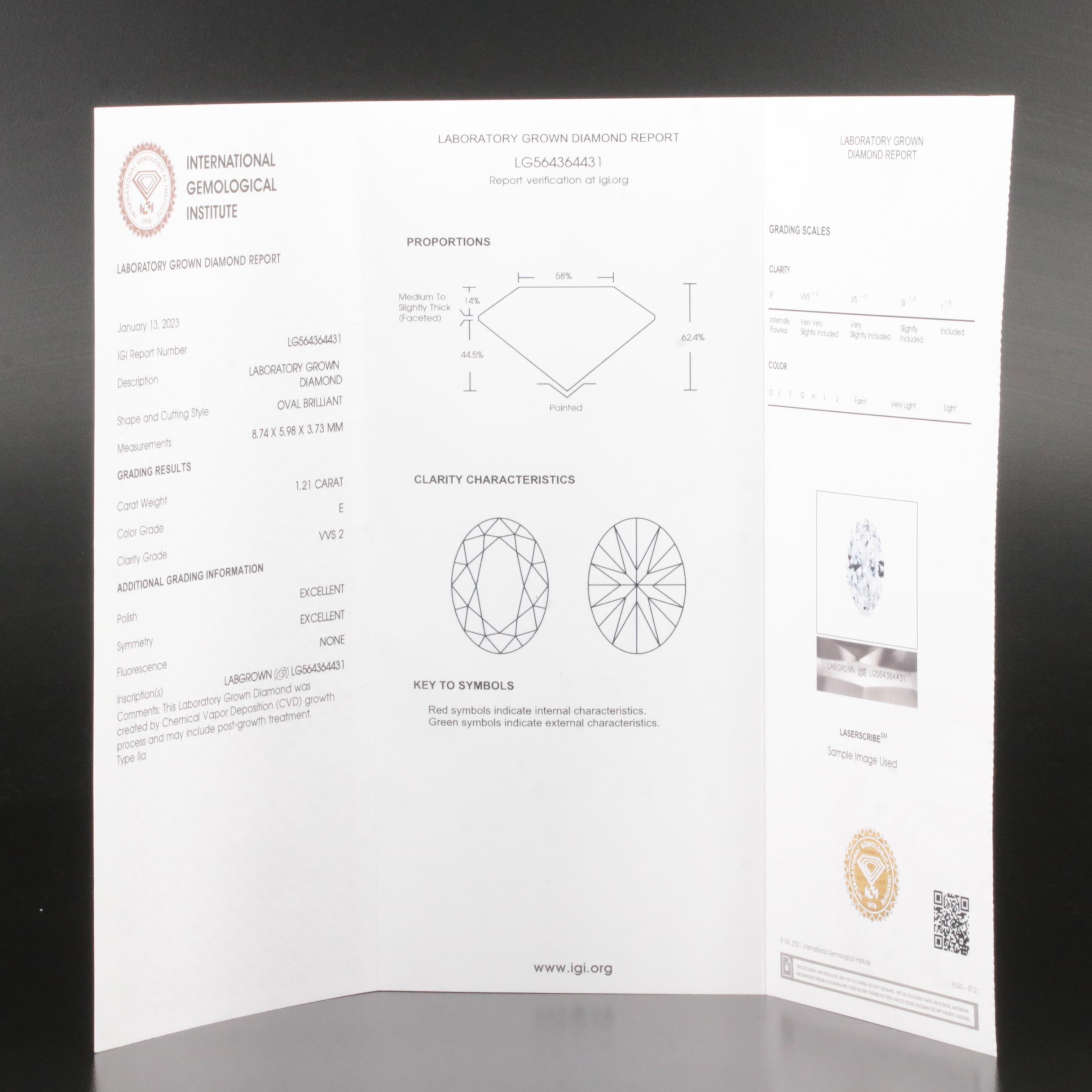 Loose 1.21 CT Lab Grown Diamond with IGI Report