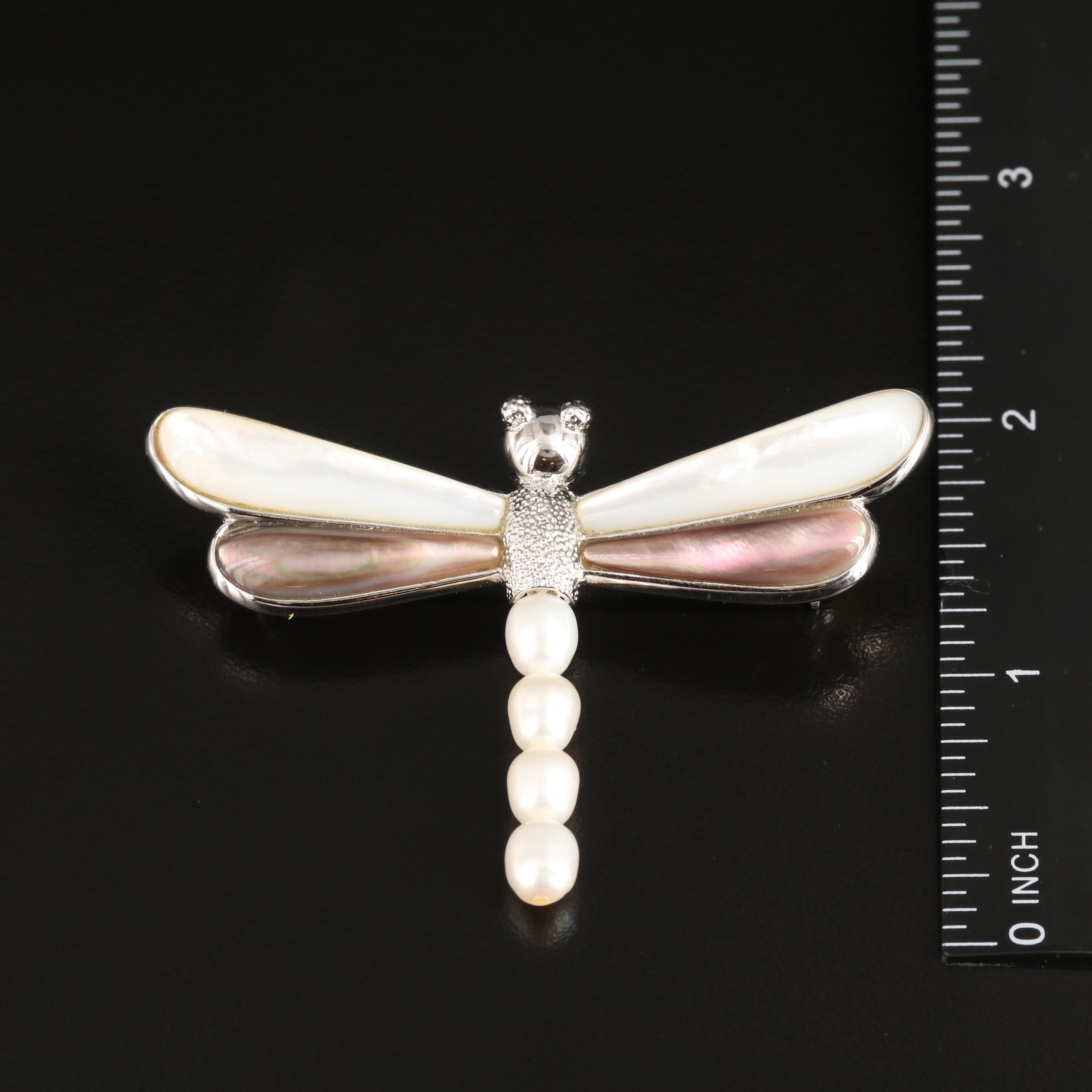 Sterling Pearl and Mother-of-Pearl Dragonfly Converter Brooch