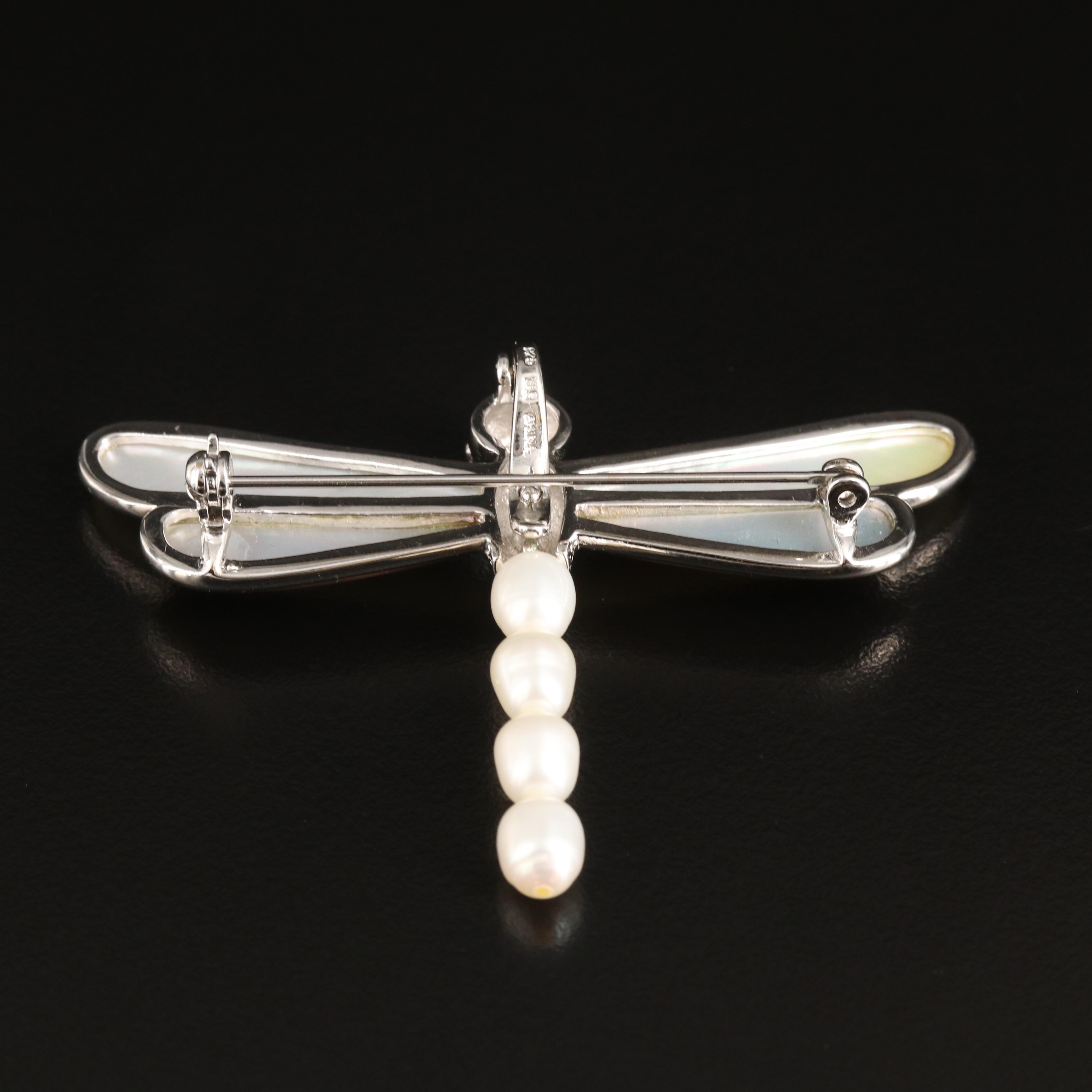Sterling Pearl and Mother-of-Pearl Dragonfly Converter Brooch