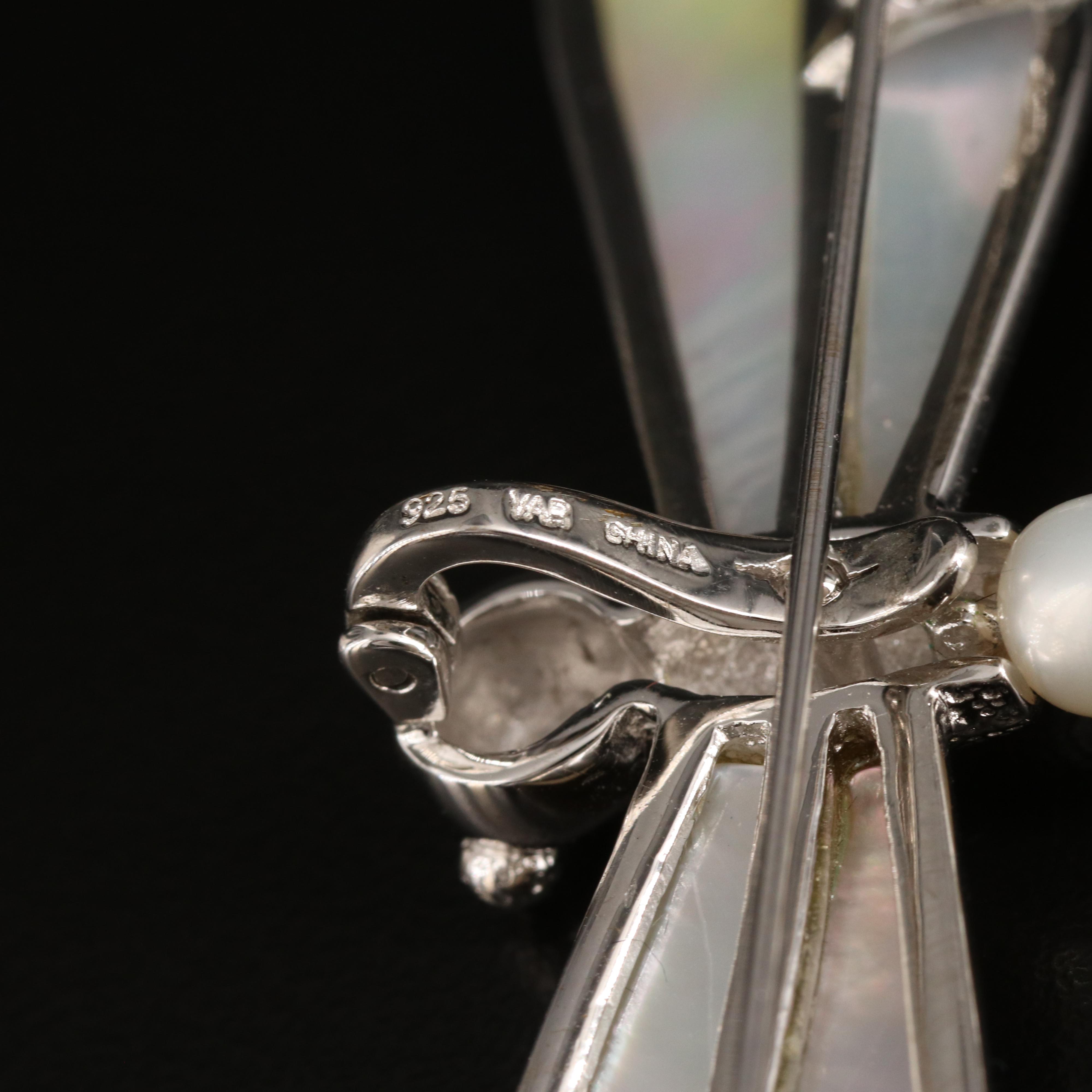 Sterling Pearl and Mother-of-Pearl Dragonfly Converter Brooch