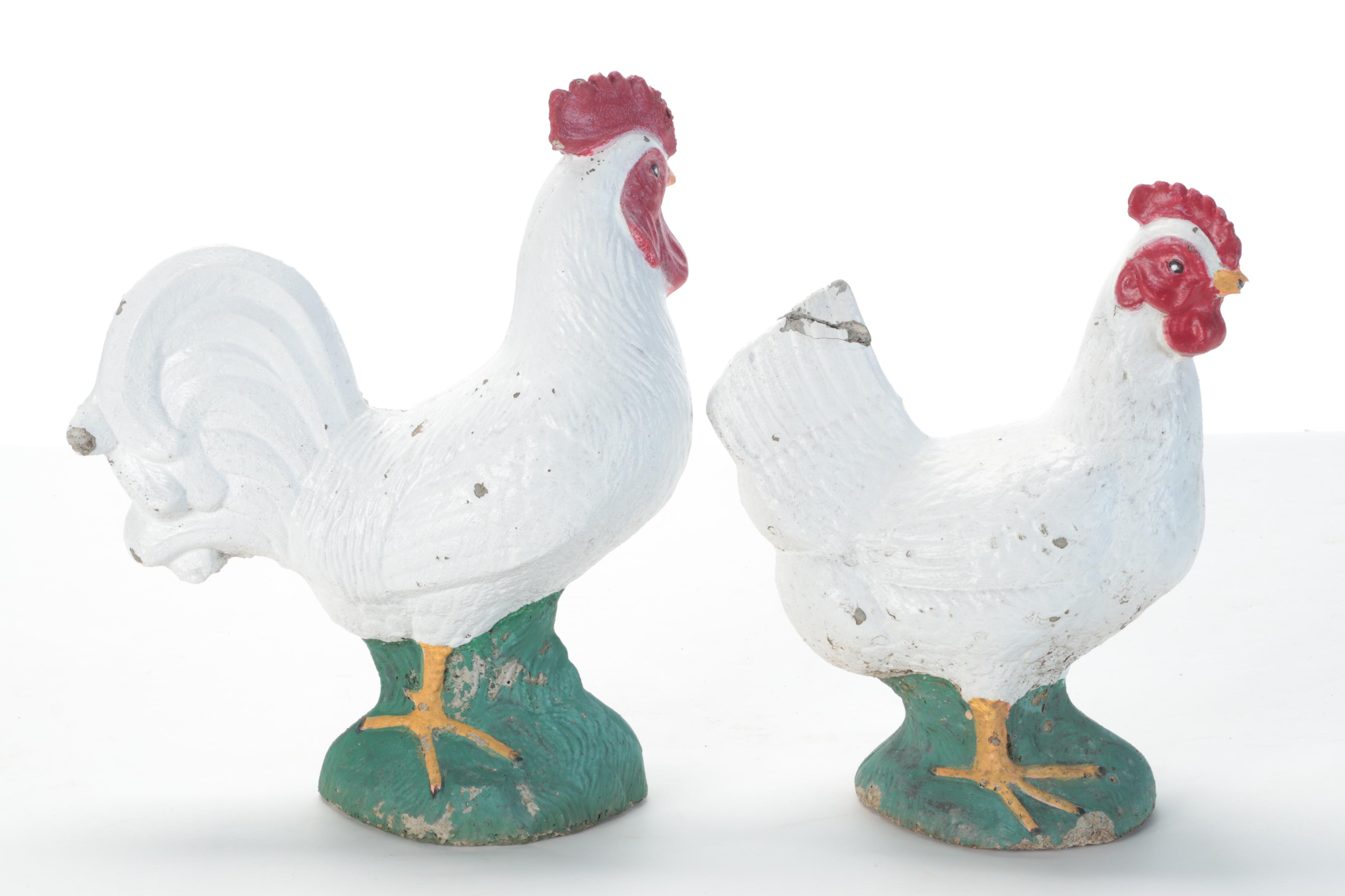 Cast Concrete Goose, Duck, Hen and Rooster Garden Decor