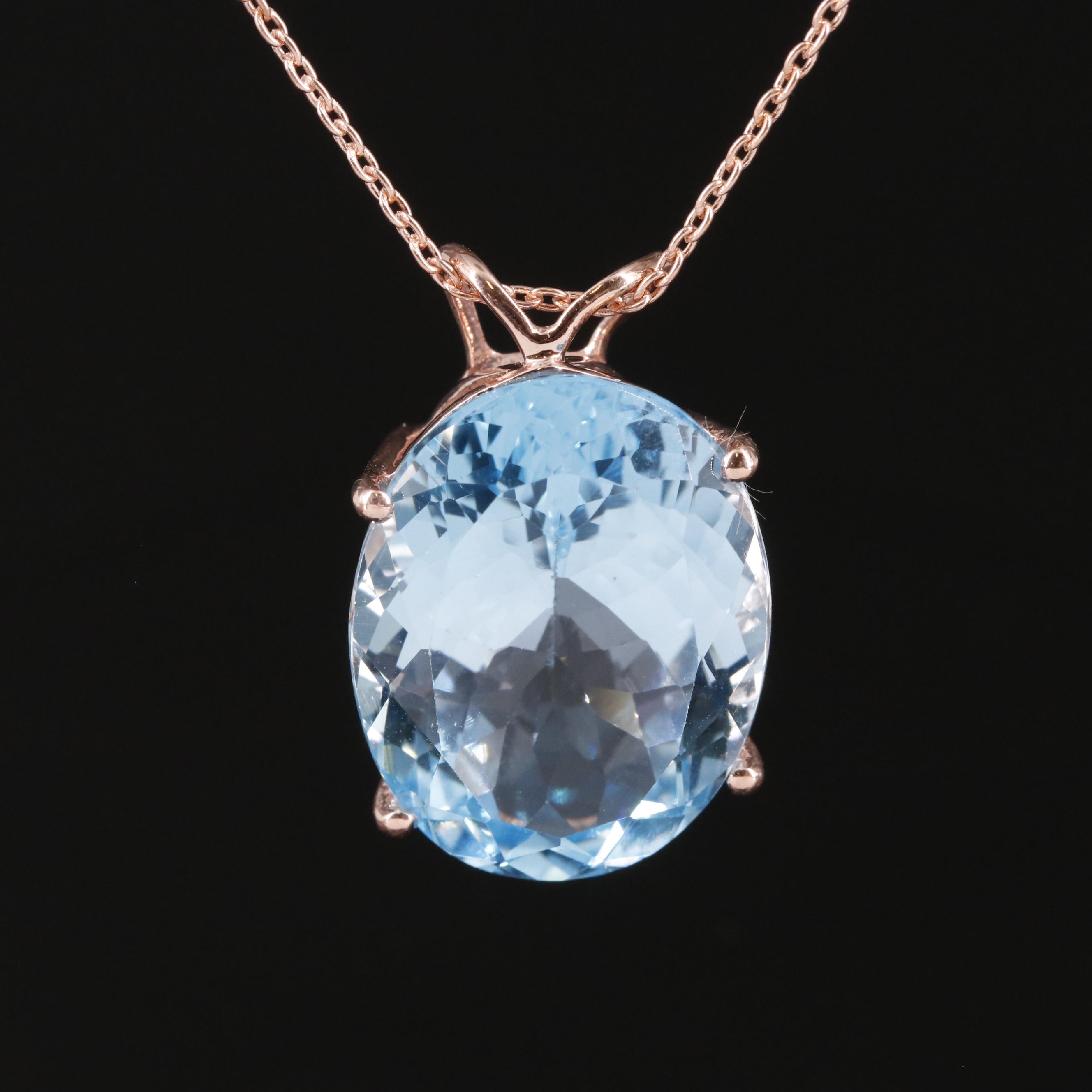 Sterling Blue Topaz Oval Pendant Necklace