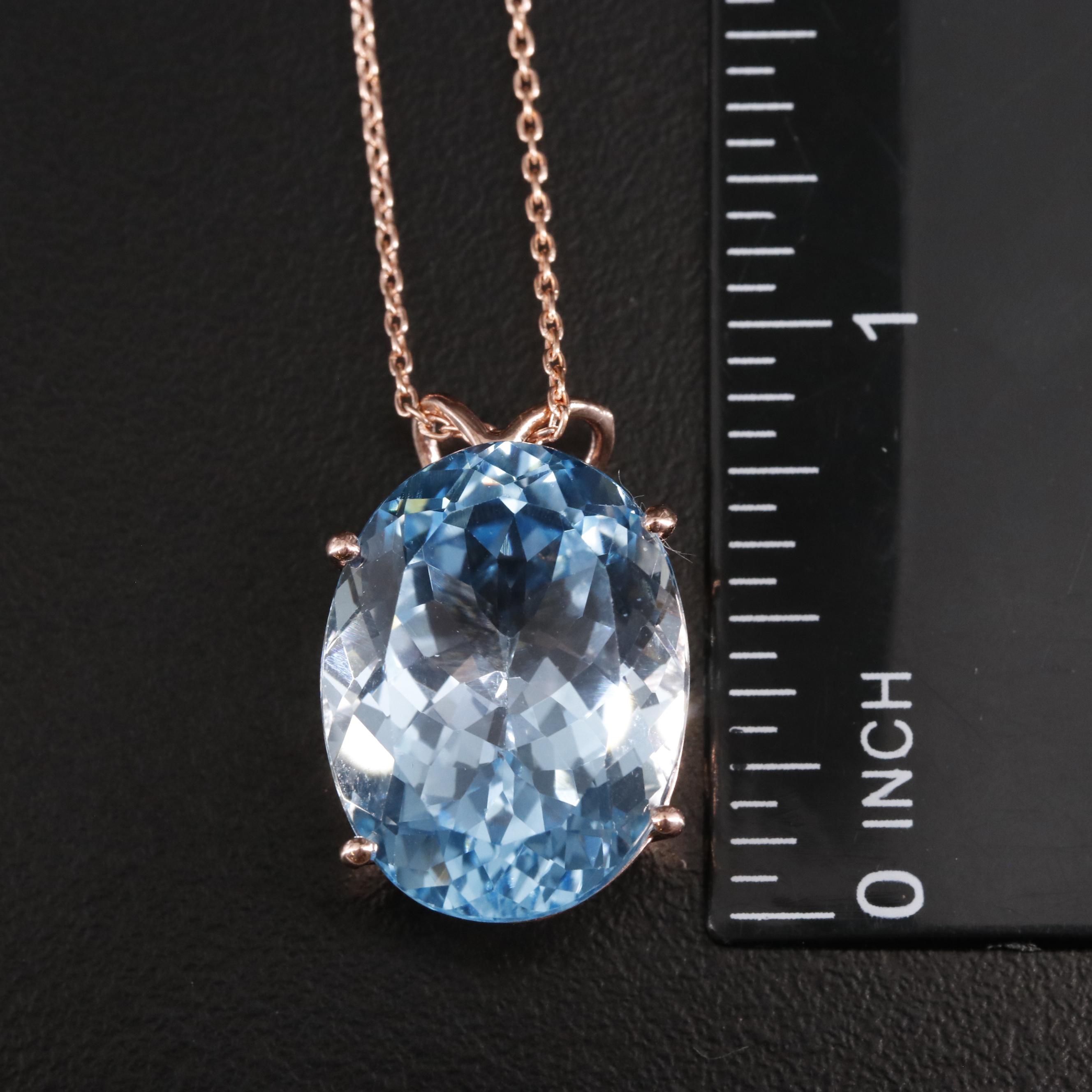 Sterling Blue Topaz Oval Pendant Necklace