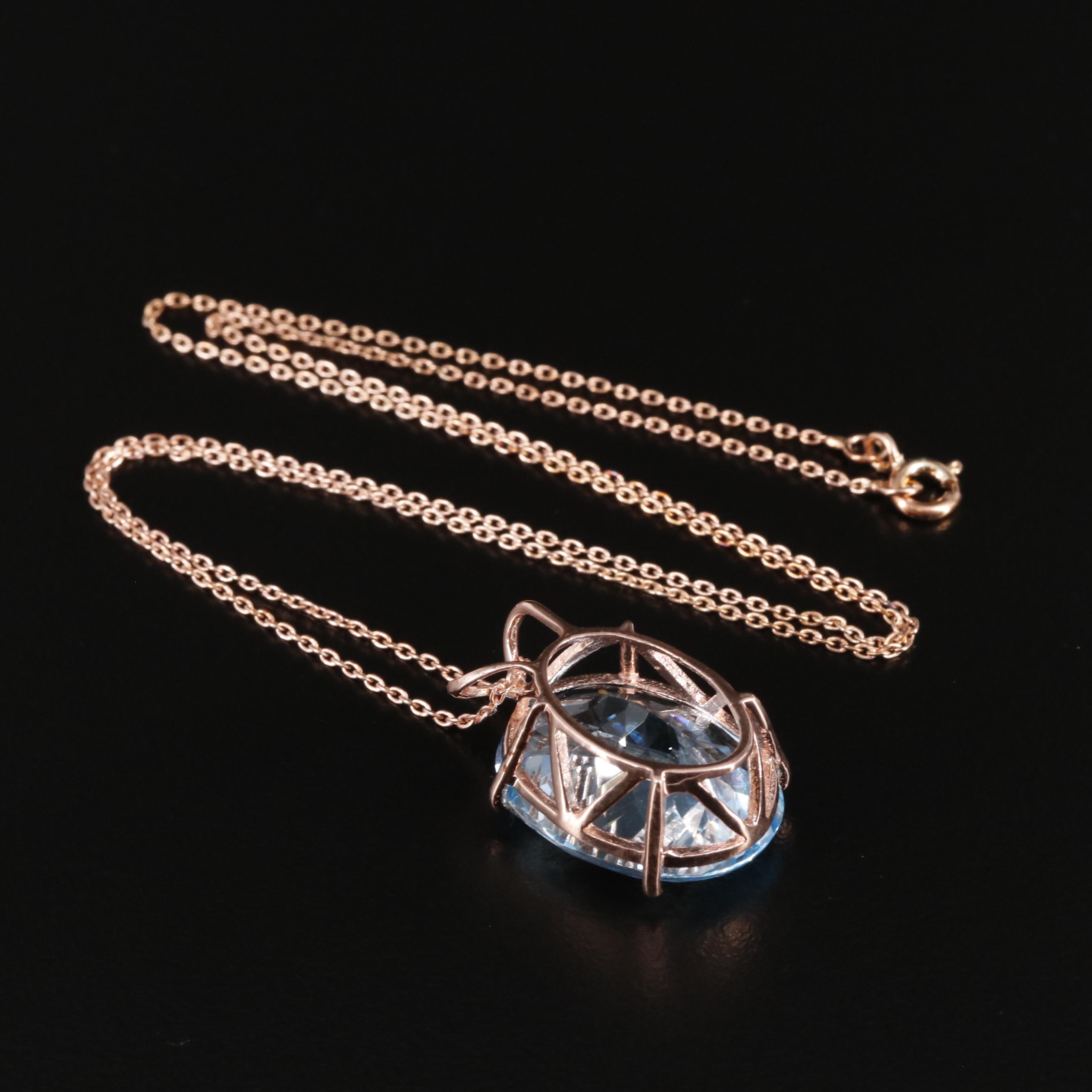 Sterling Blue Topaz Oval Pendant Necklace