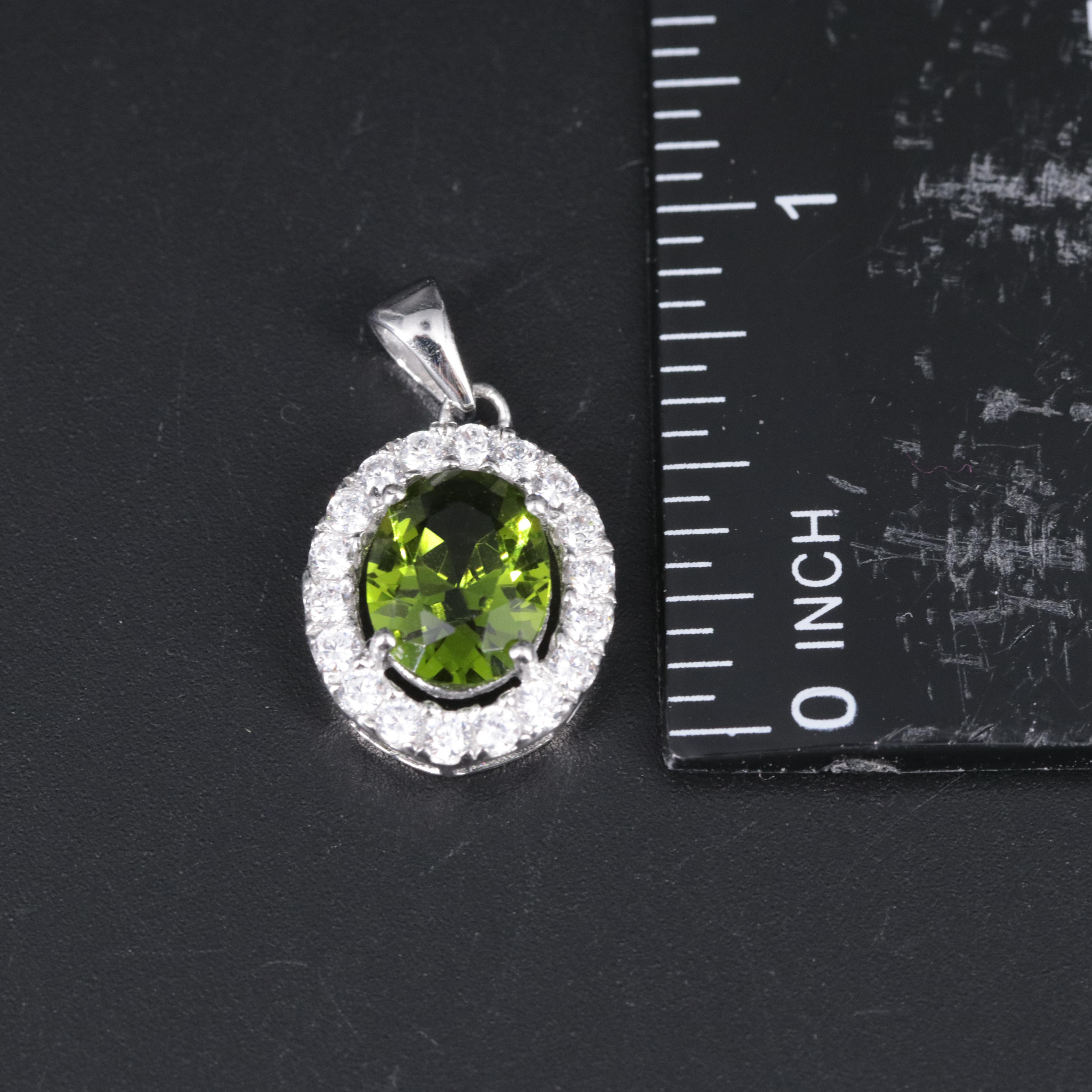 Sterling Silver Peridot and Cubic Zirconia Pendant Necklace