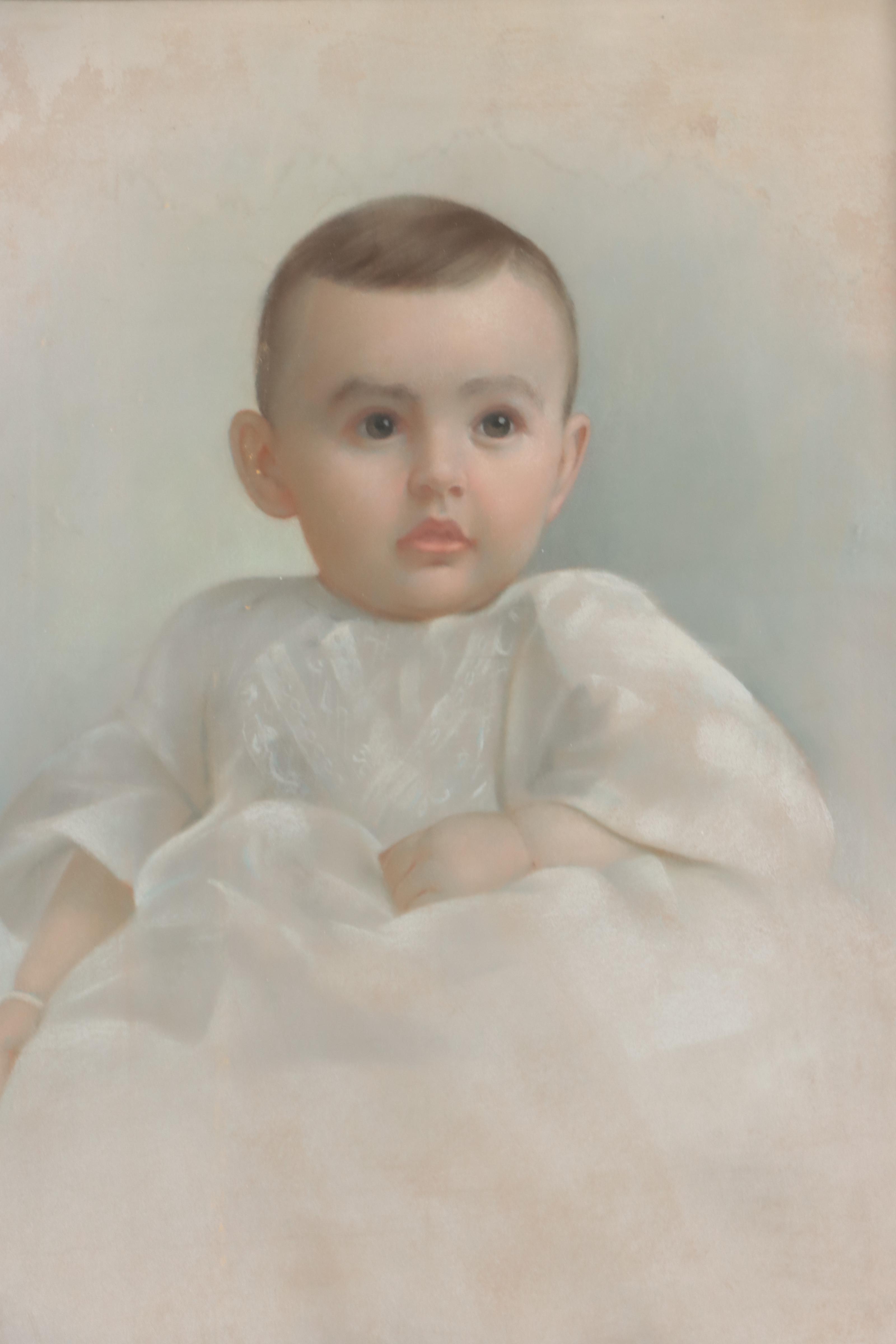 Crayon Portrait Photograph of Baby in Gown