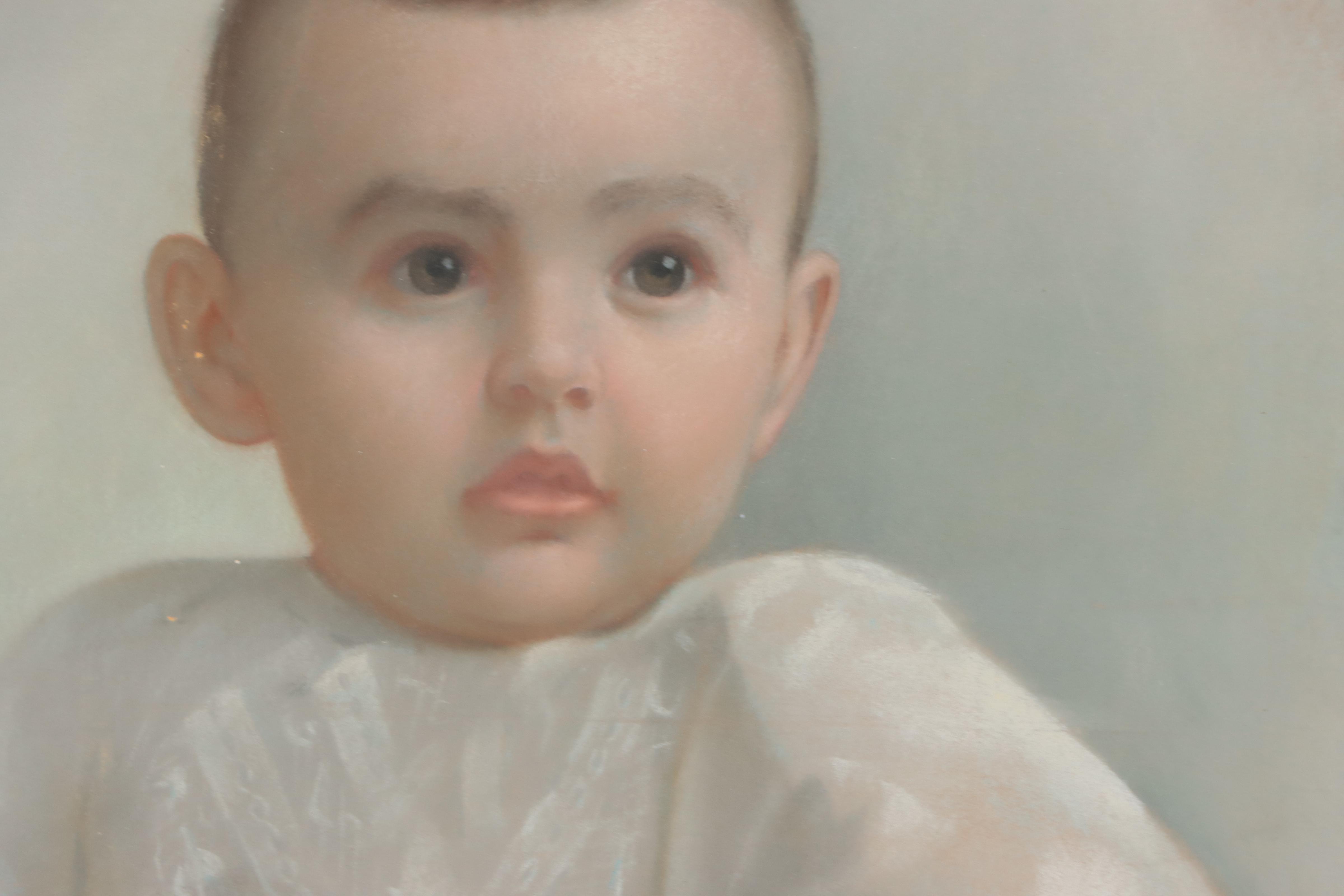 Crayon Portrait Photograph of Baby in Gown